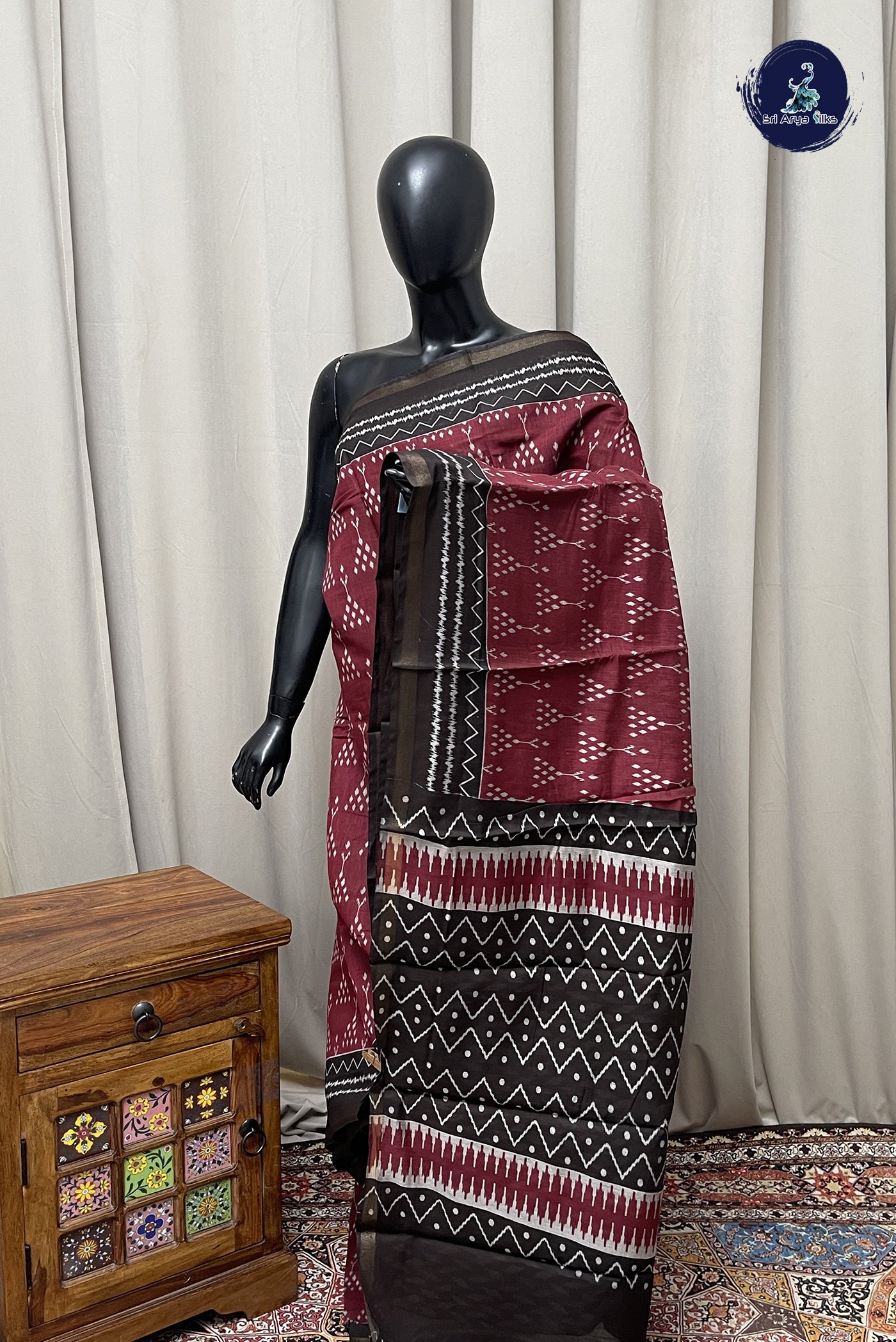 Maroon Semi Chanderi Saree With Printed Pattern