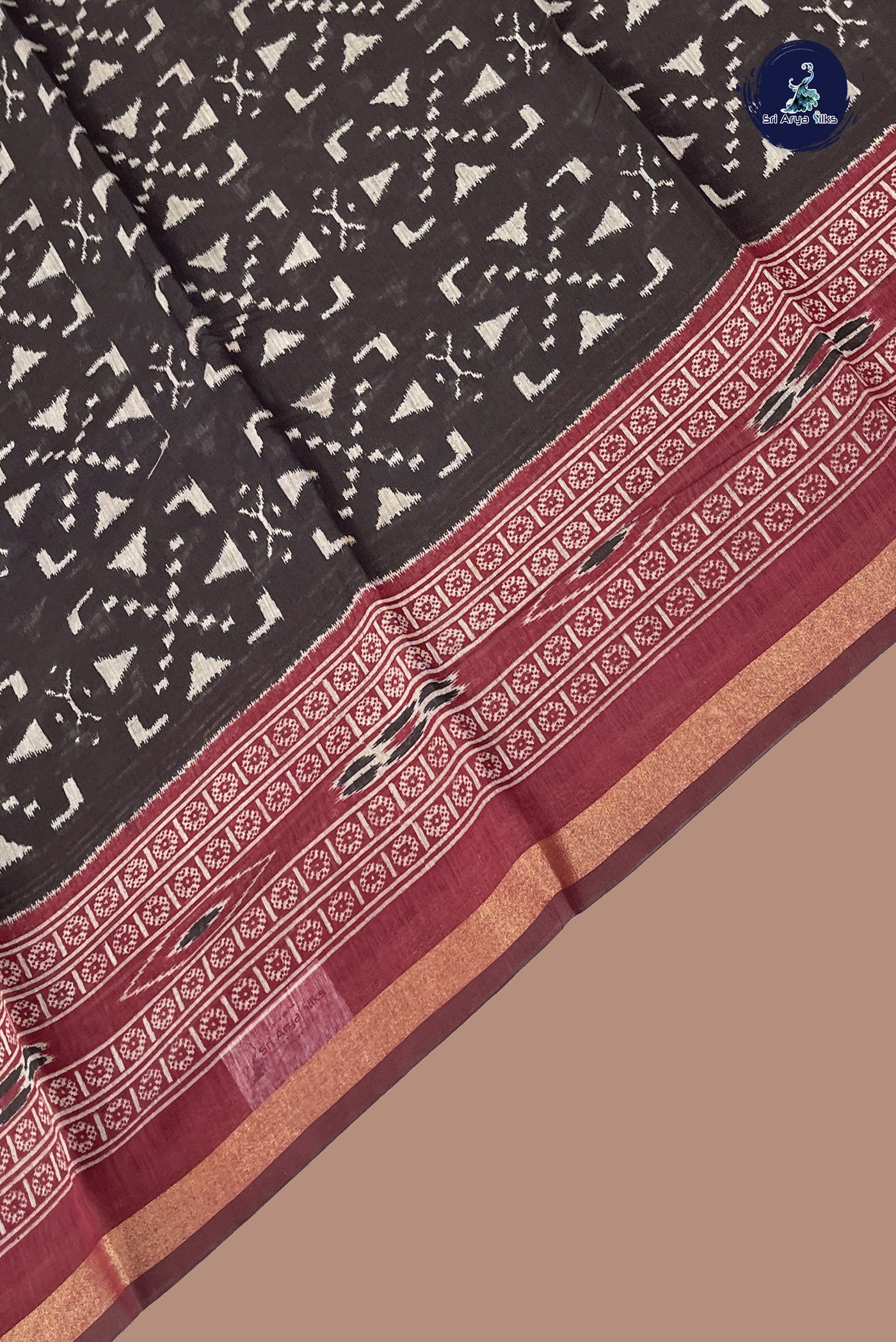 Black Semi Chanderi Saree With Printed Pattern