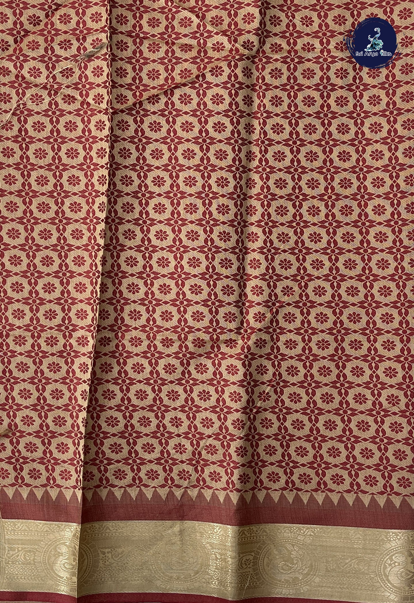 Cream Semi Raw Silk Saree With Thread Work Pattern