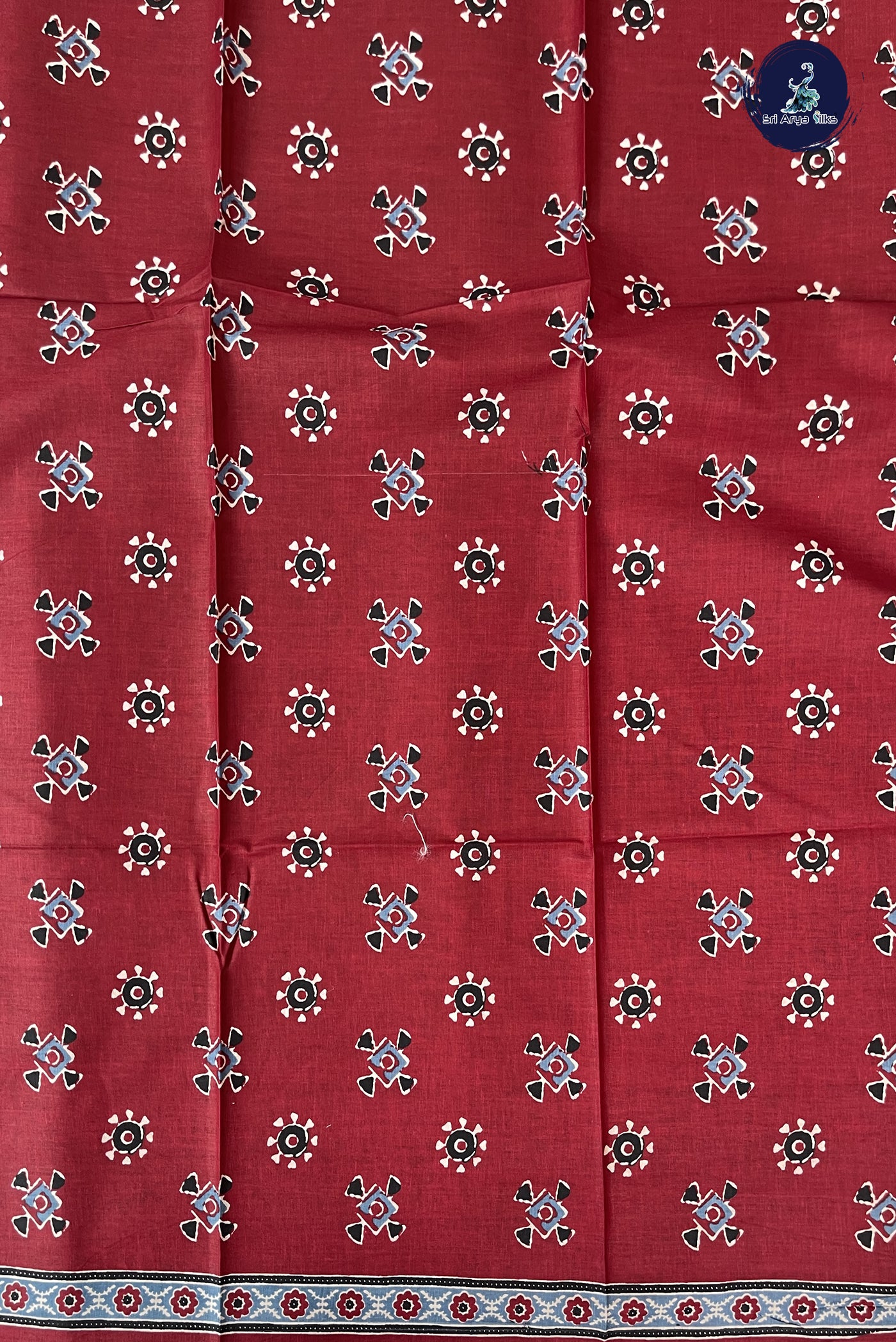 Maroon Cotton Saree With Printed Pattern