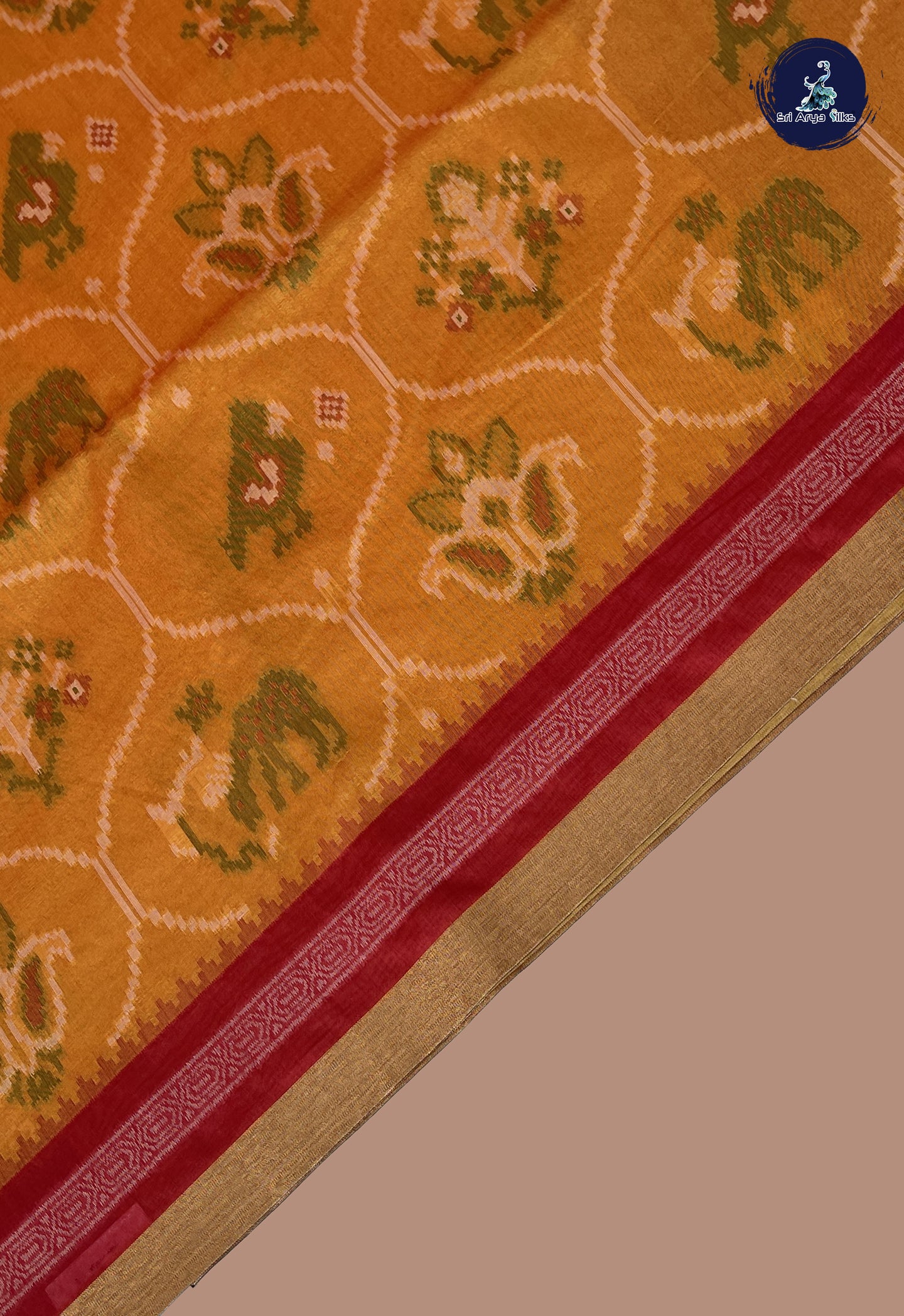 Lite Mustard Orange Semi Raw Silk Saree With Ikat Pattern