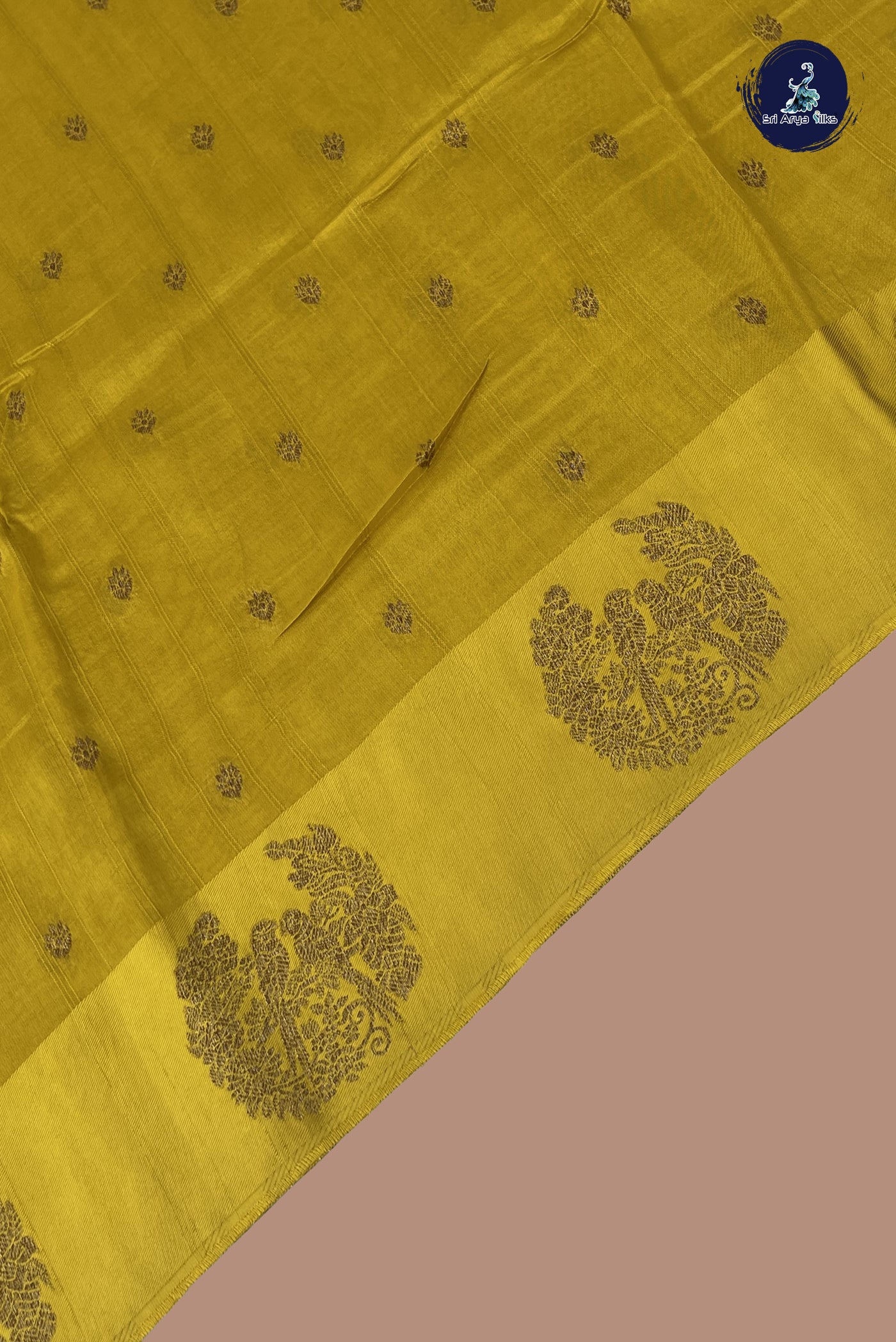 Yellow Tussar Saree With Zari Buttas Pattern