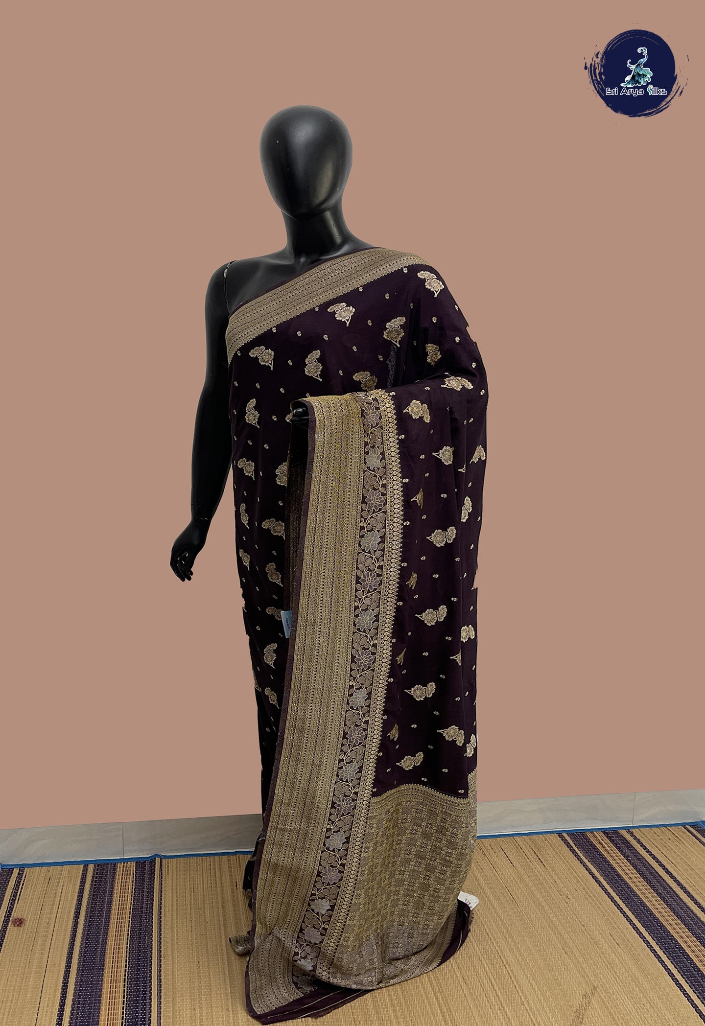 Dual Tone Brown Semi Banarasi Saree With Zari Buttas Pattern