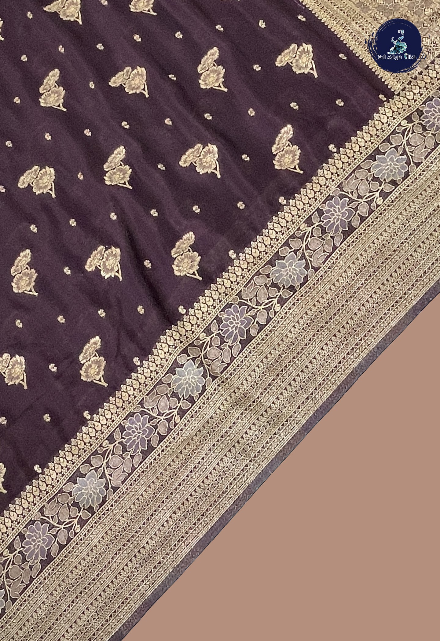 Dual Tone Brown Semi Banarasi Saree With Zari Buttas Pattern