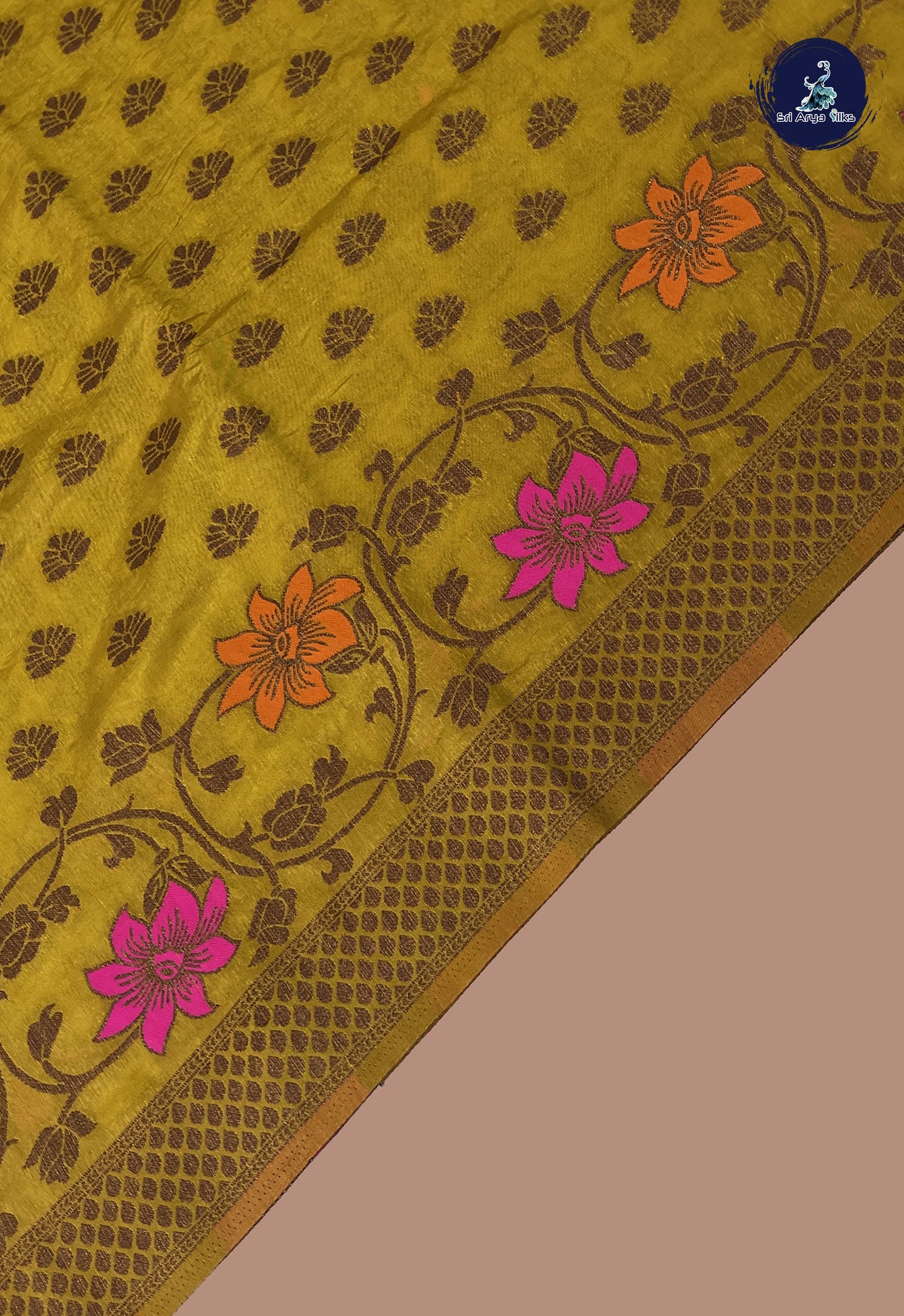 Mustard Yellow Semi Banarasi Saree With Zari Buttas Pattern