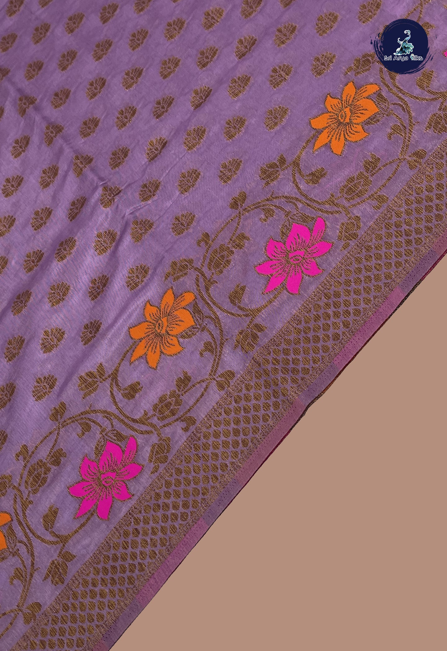 Lavender Semi Banarasi Saree With Zari Buttas Pattern