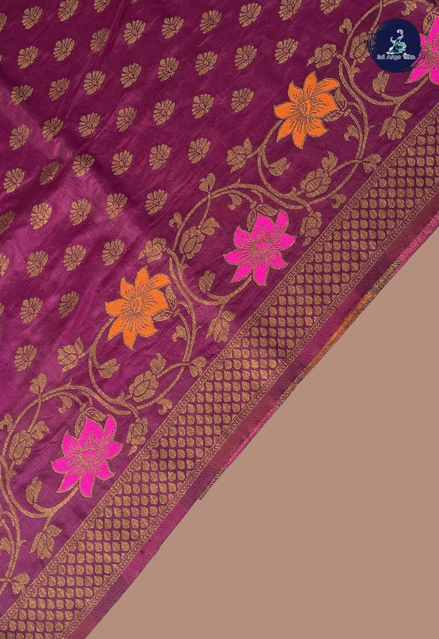 BeetRoot Shade Semi Banarasi Saree With Zari Buttas Pattern
