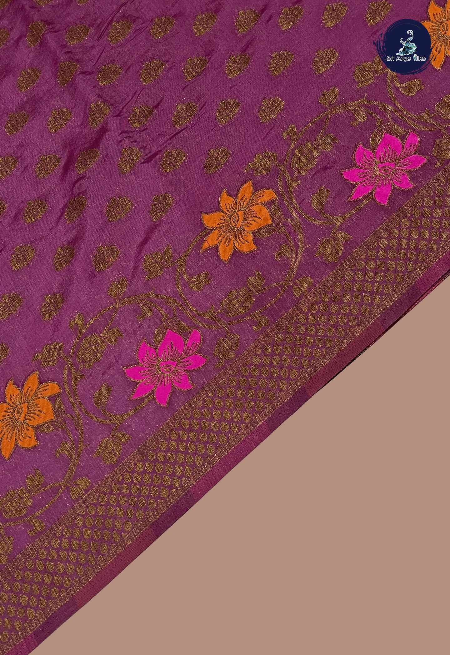 Purple Semi Banarasi Saree With Zari Buttas Pattern