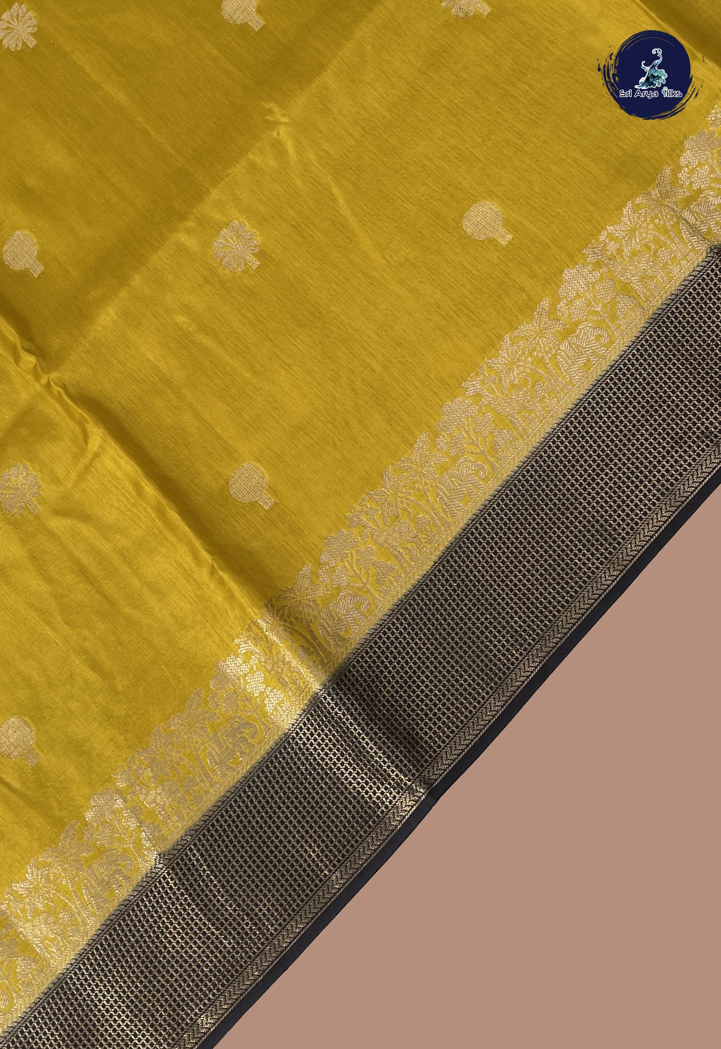 Golden Mustard Semi Banarasi Saree With Zari Buttas Pattern