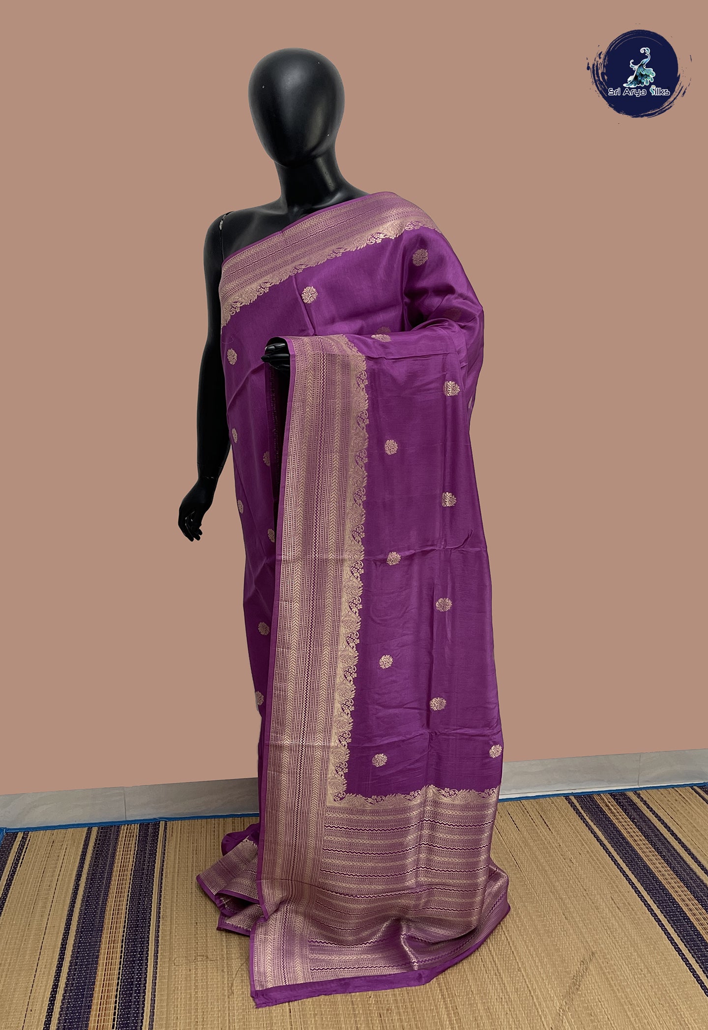 Mauve Pink Semi Banarasi Saree With Zari Buttas Pattern