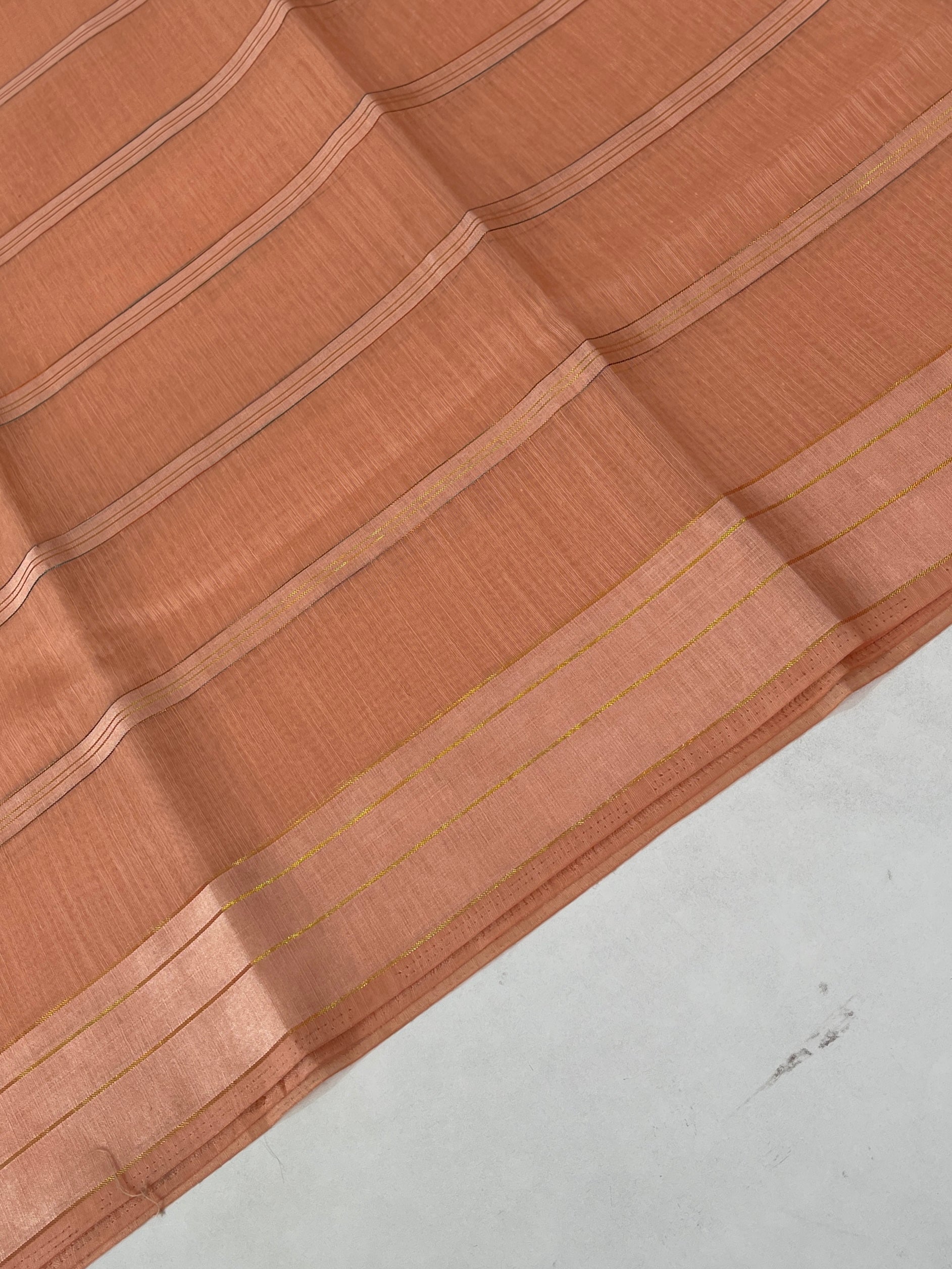 Peach Chanderi Saree with Zari Stripes