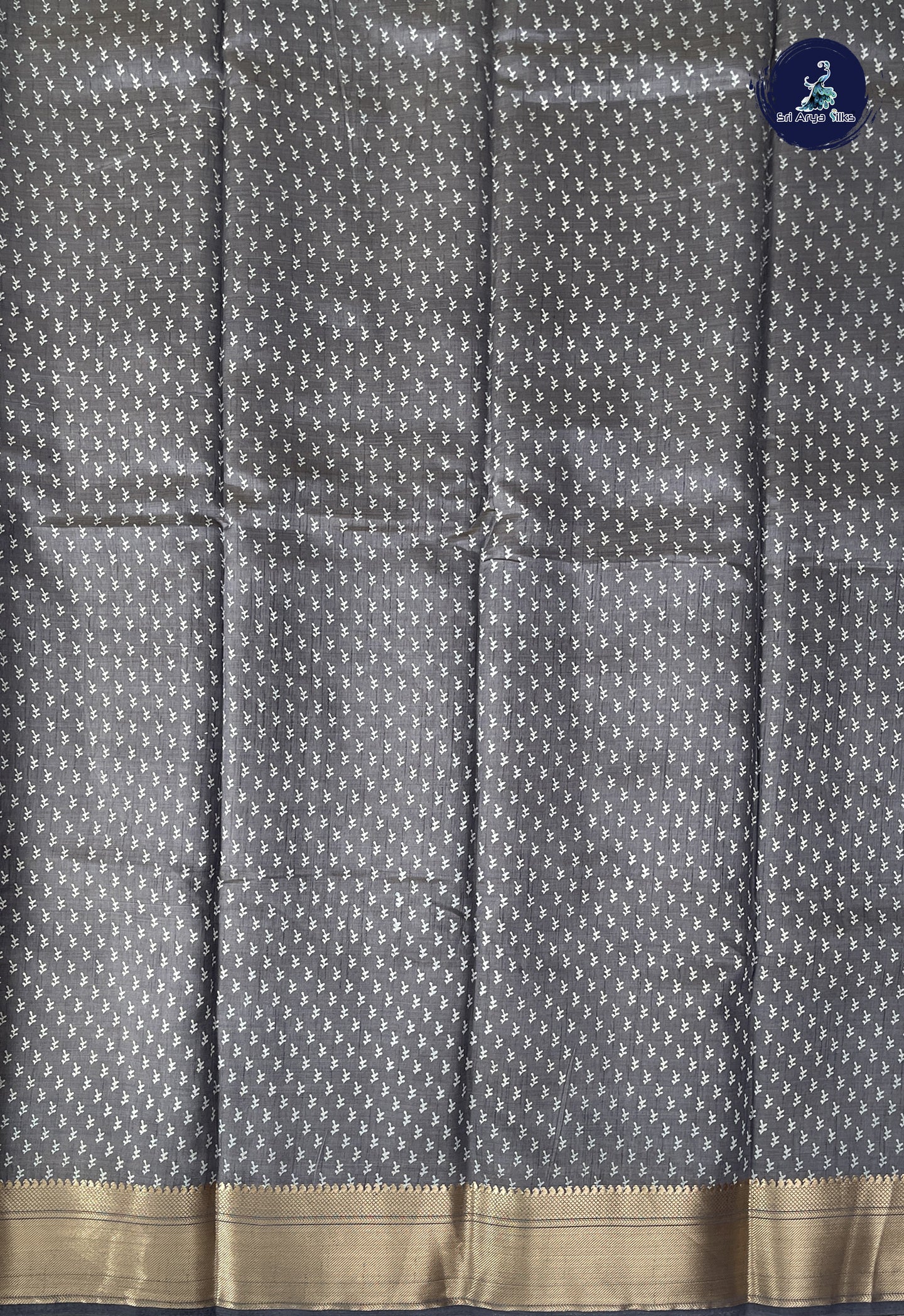 Elephant Grey Semi Tussar Saree With Printed Pattern