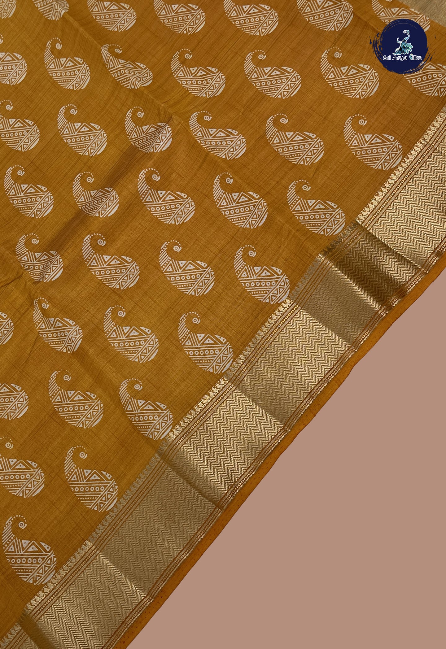 Mustard Yellow Semi Tussar Saree With Printed Pattern