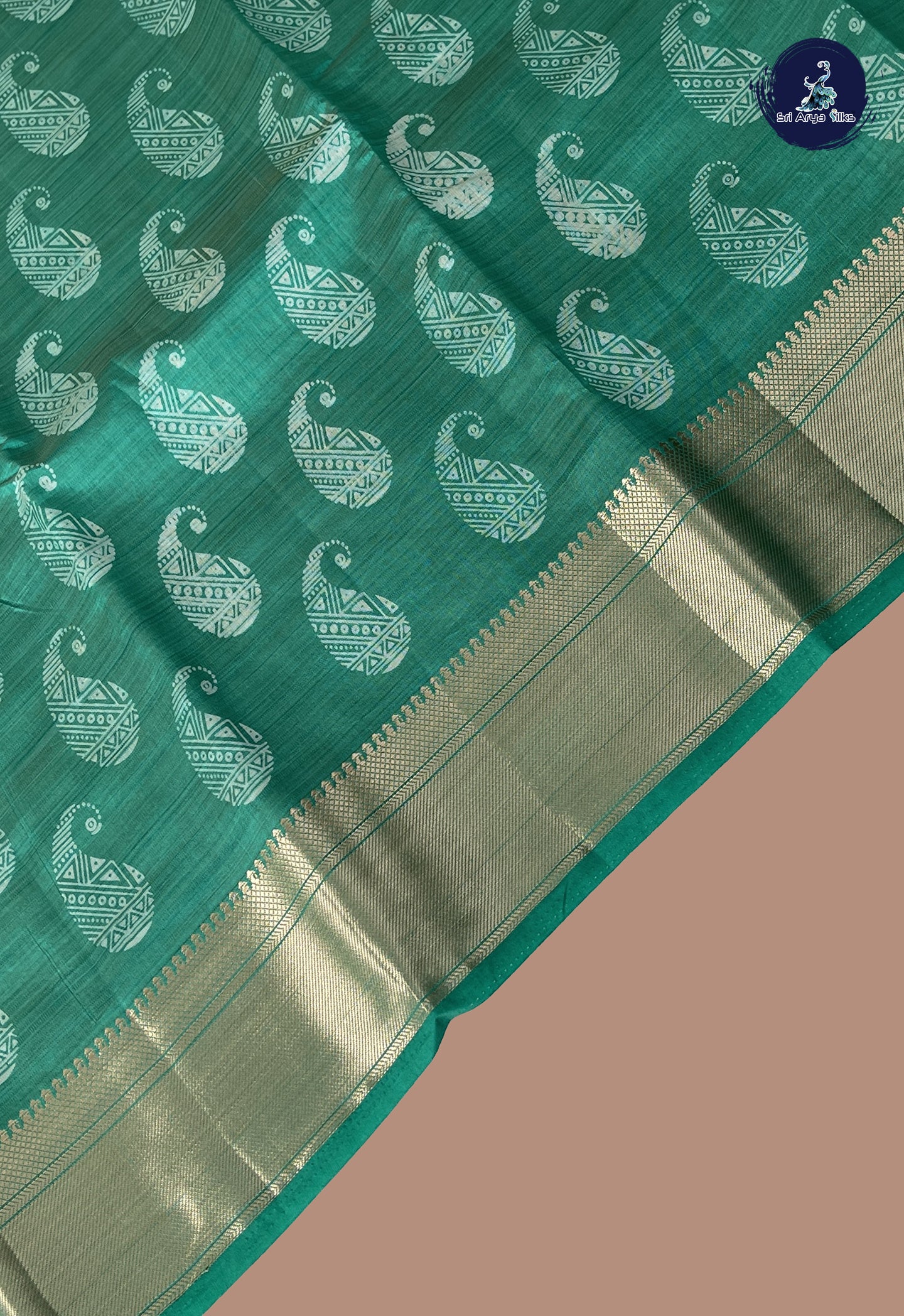 Green Semi Tussar Saree With Printed Pattern