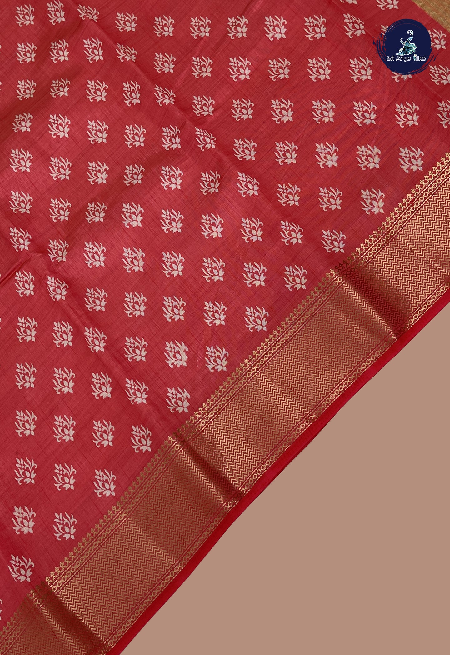 Reddish Pink Semi Tussar Saree With Printed Pattern