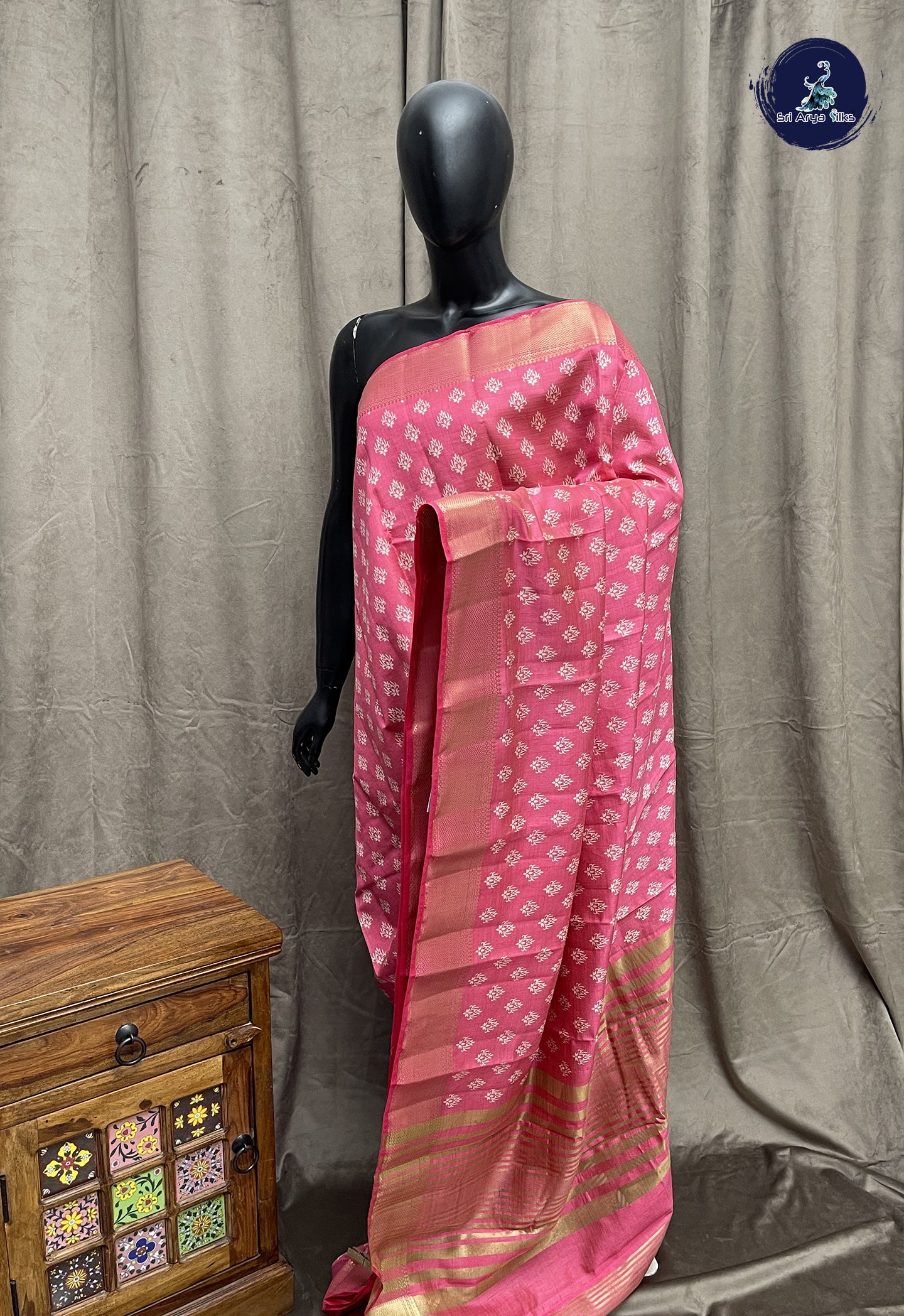Pink Semi Tussar Saree With Printed Pattern