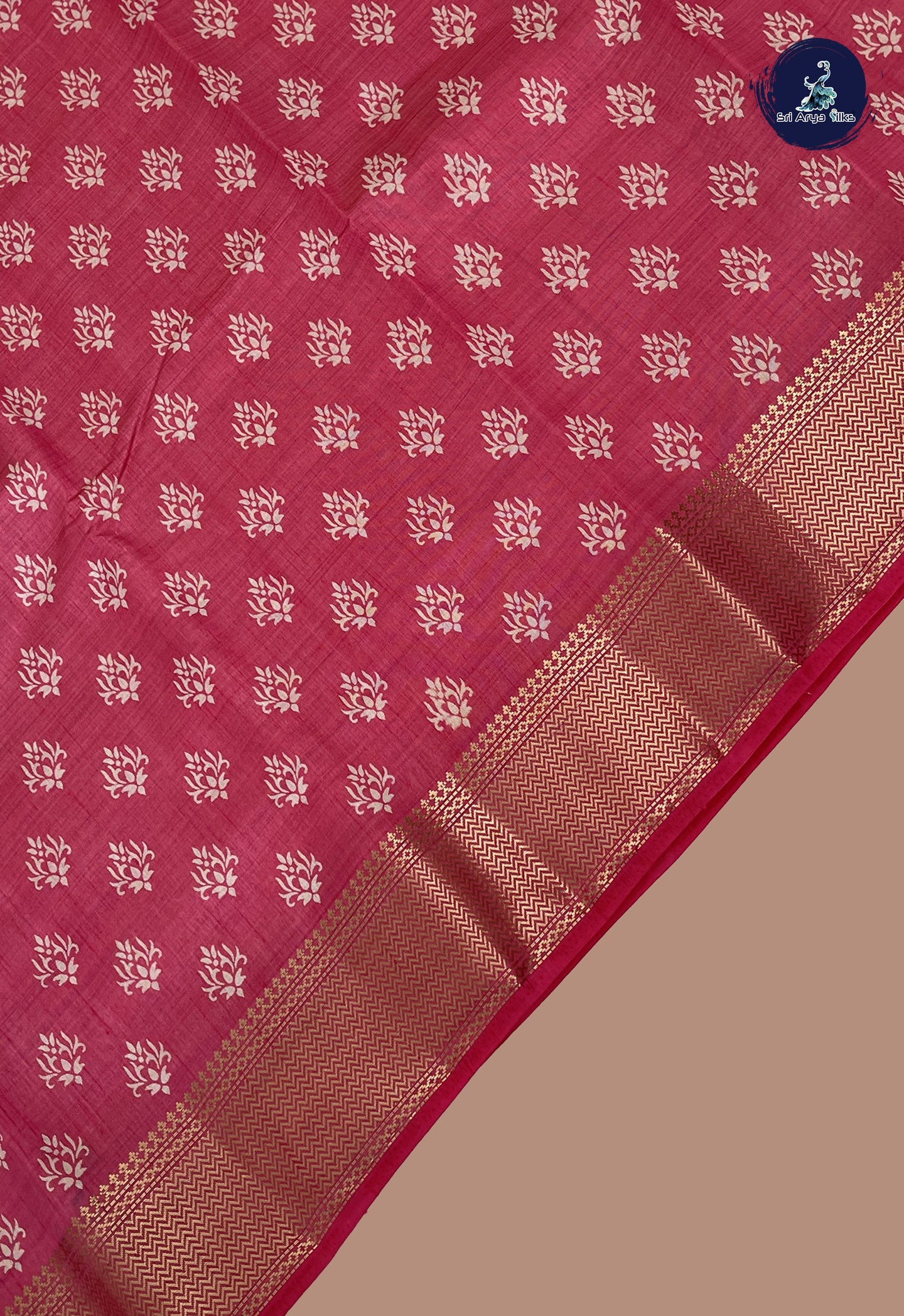 Pink Semi Tussar Saree With Printed Pattern