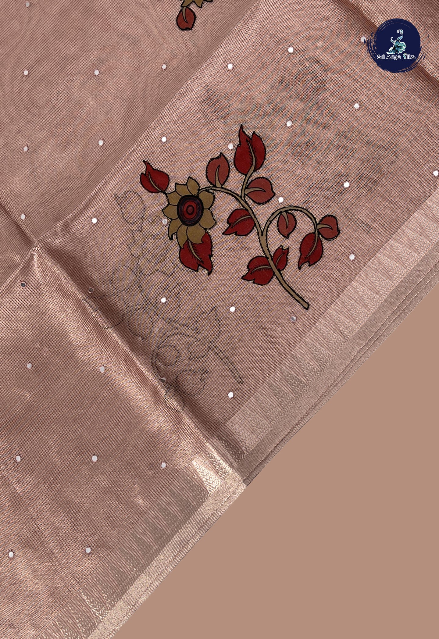 Light Pink Tissue Banarasi Saree With Kalamkari Pattern