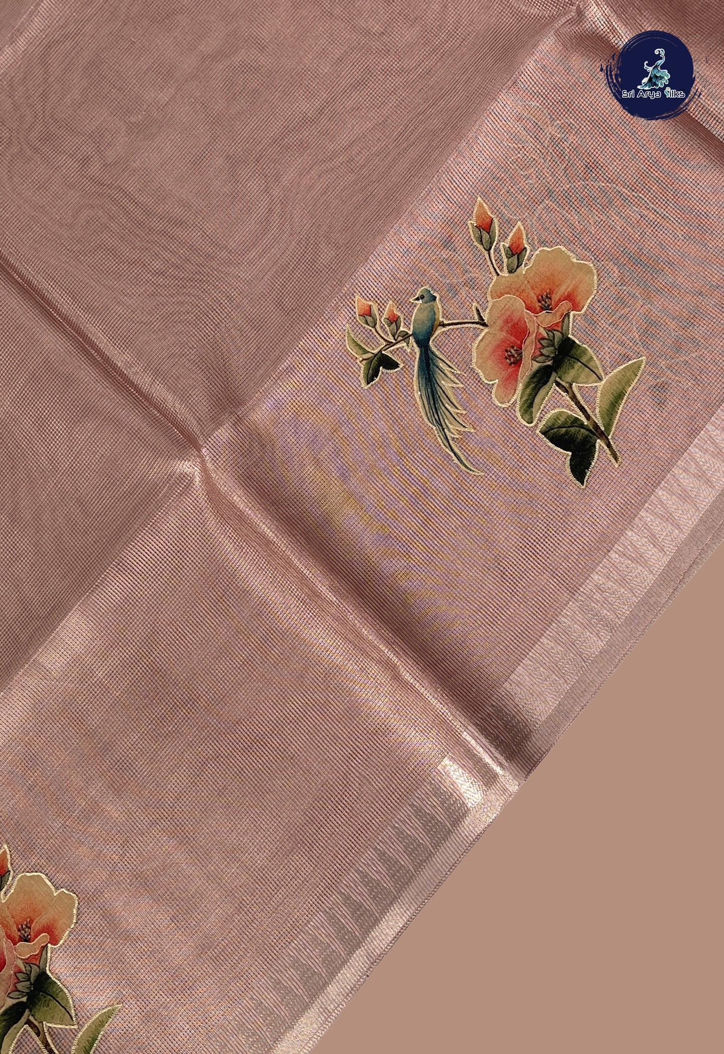 Light Pink Tissue Banarasi Saree With Kalamkari Pattern