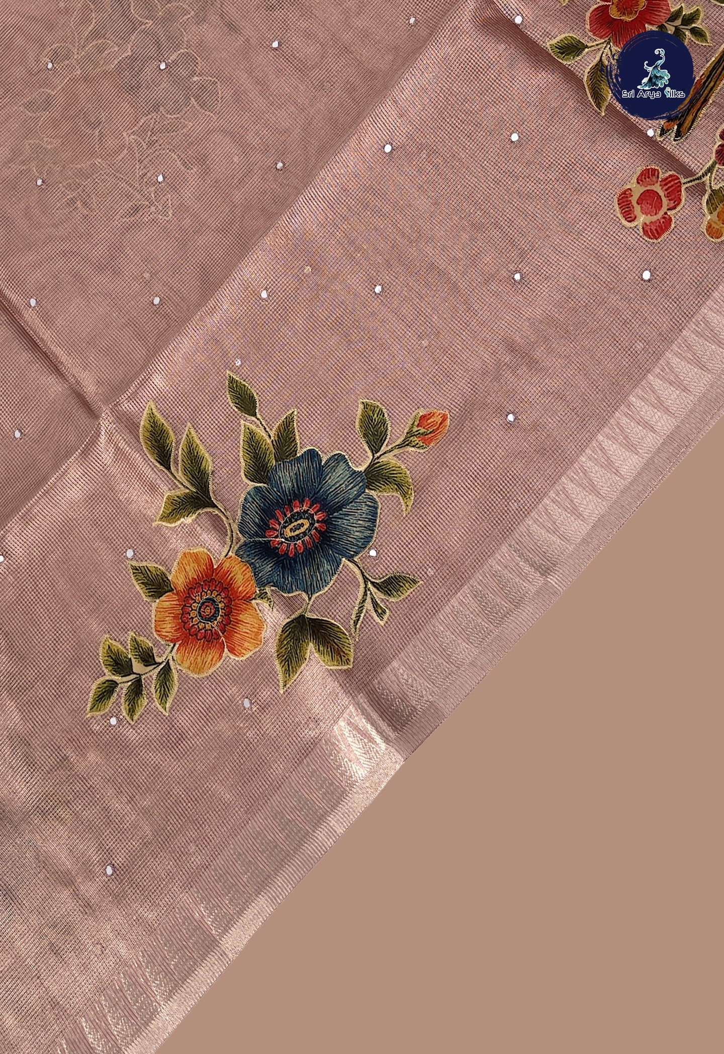Light Pink Tissue Banarasi Saree With Kalamkari Pattern