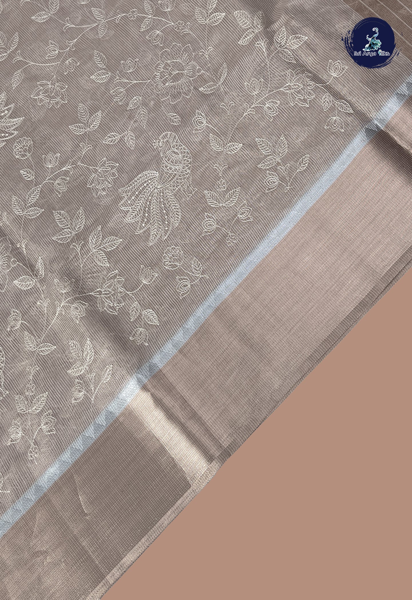 Beige Pink Tissue Banarasi Saree With Kalamkari Pattern