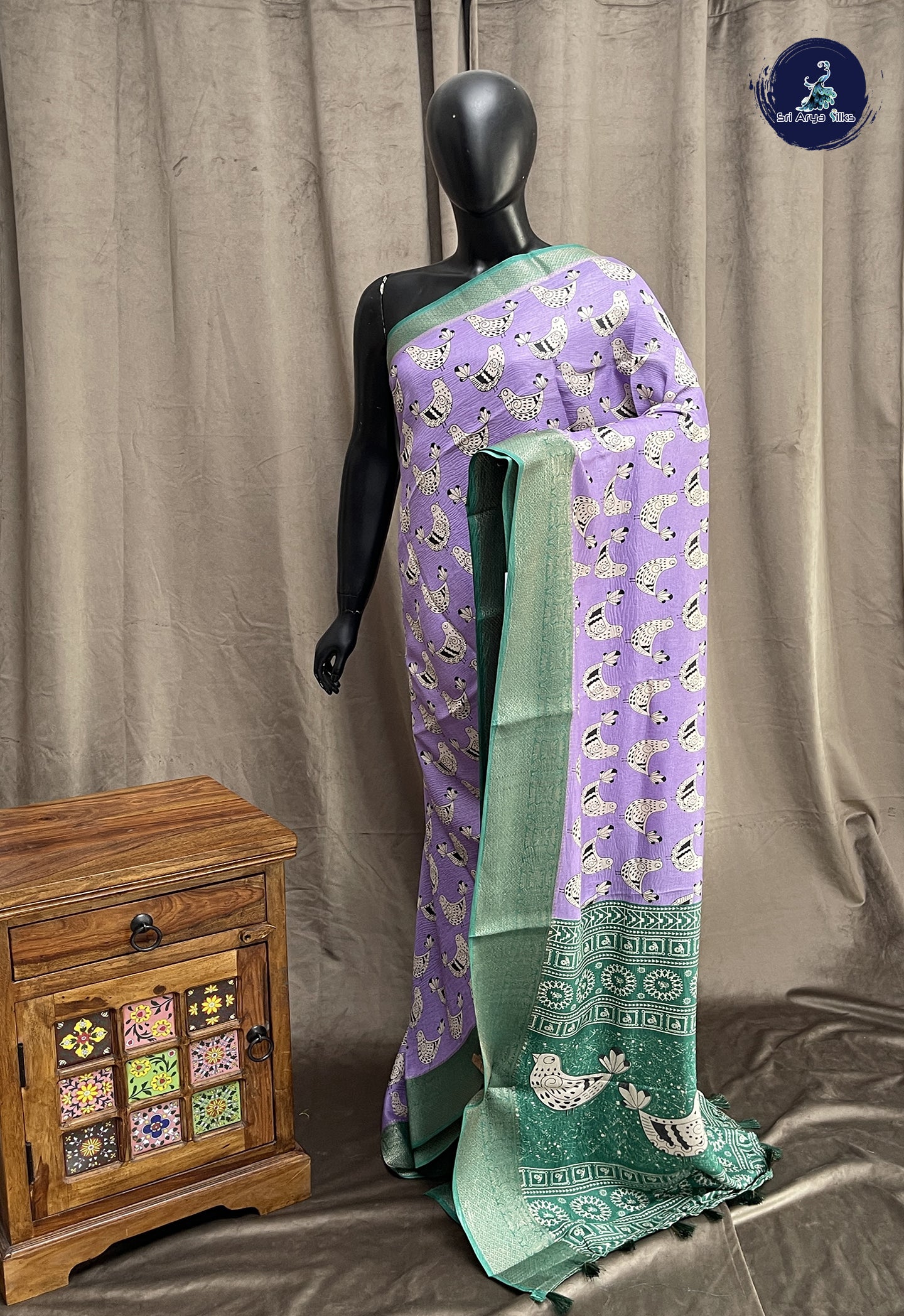 Lavender Semi Tussar Saree With Printed Pattern