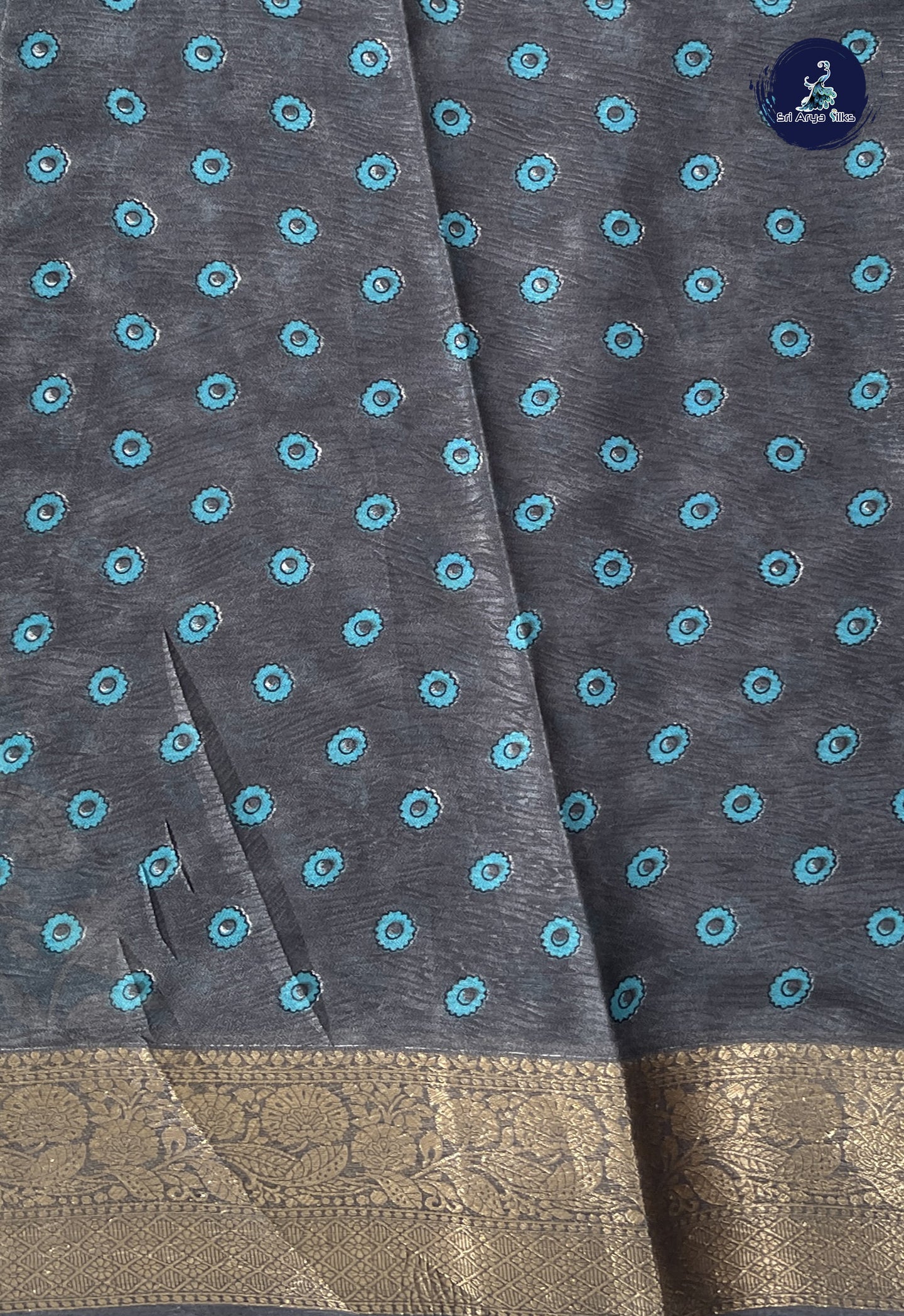 Teal Blue Semi Tussar Saree With Printed Pattern