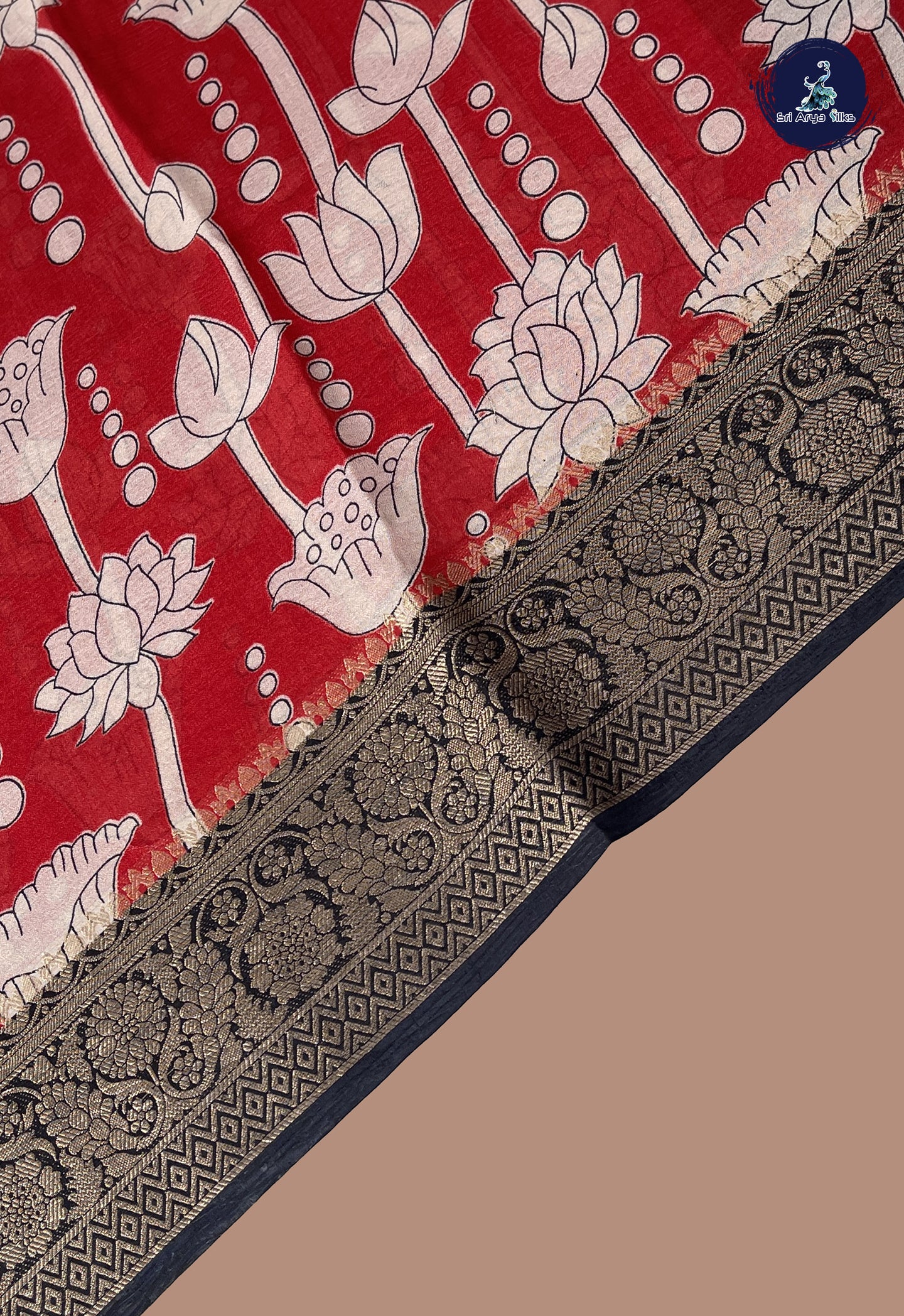 Red Semi Tussar Saree With Printed Pattern