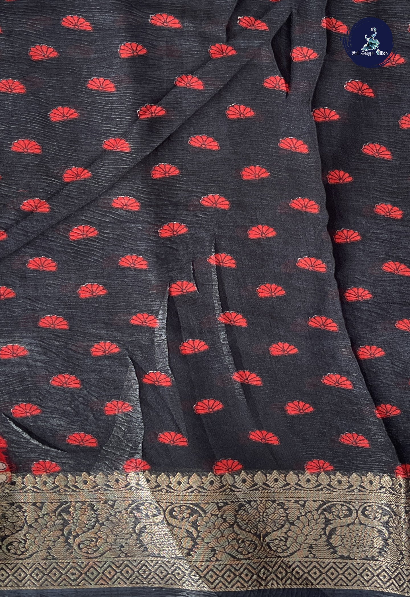 Red Semi Tussar Saree With Printed Pattern