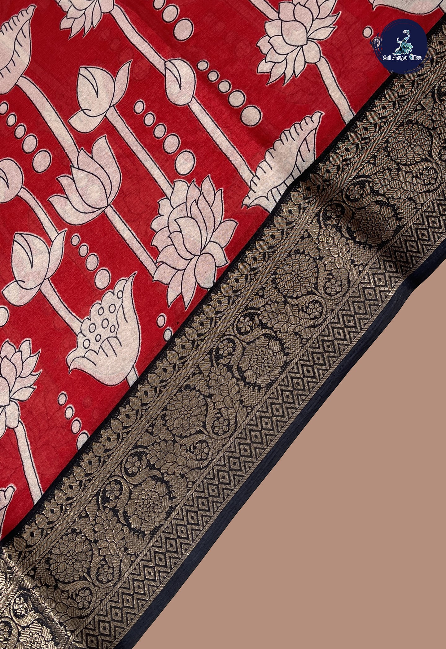 Red Semi Tussar Saree With Printed Pattern