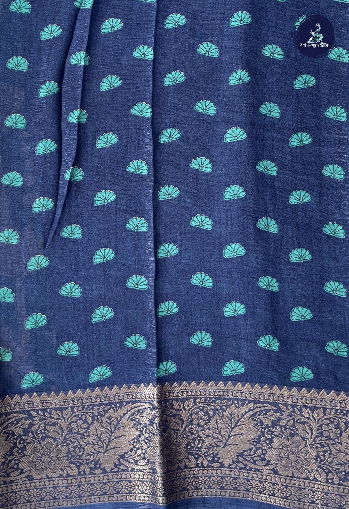 Teal Semi Tussar Saree With Printed Pattern