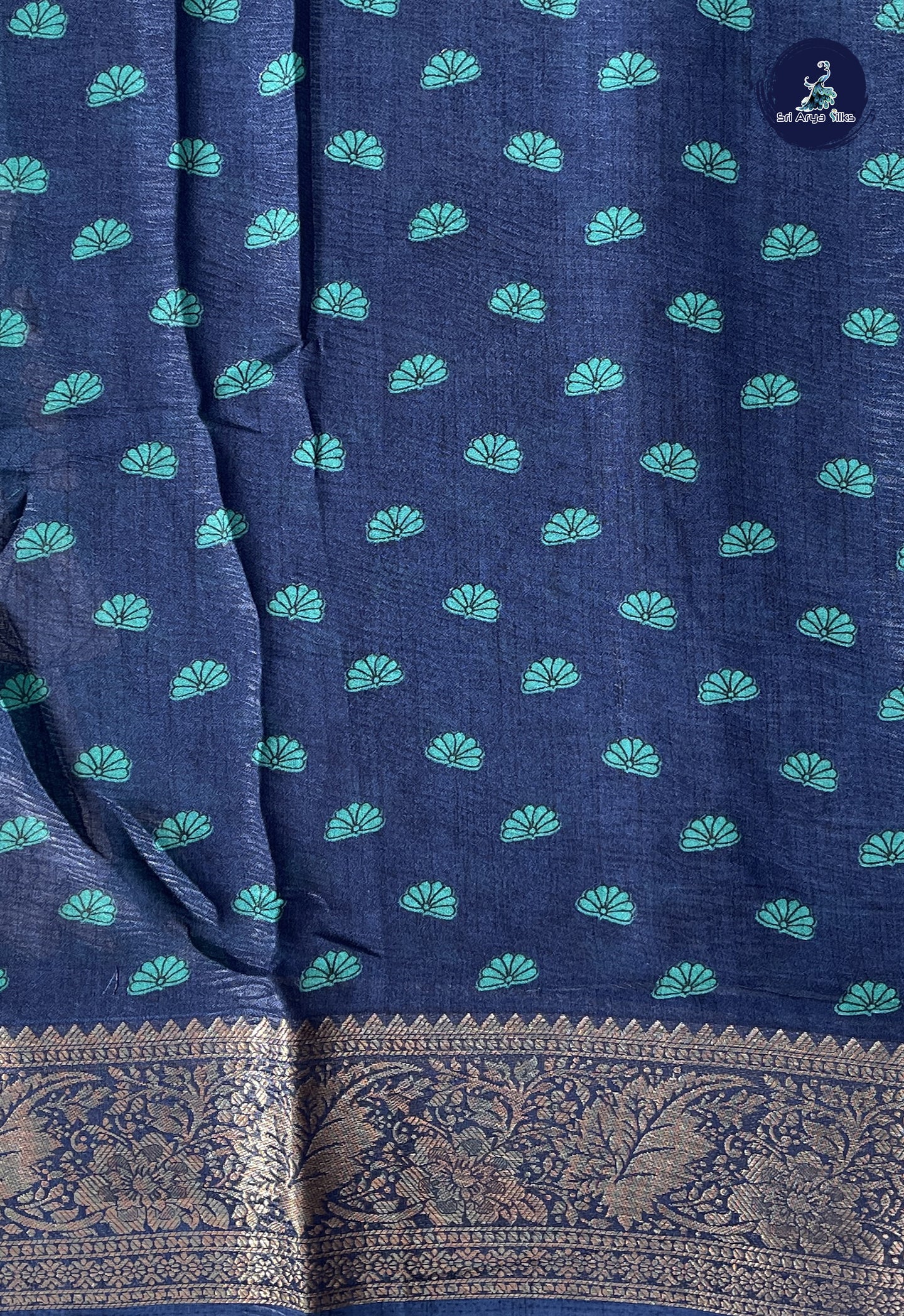 Teal Semi Tussar Saree With Printed Pattern