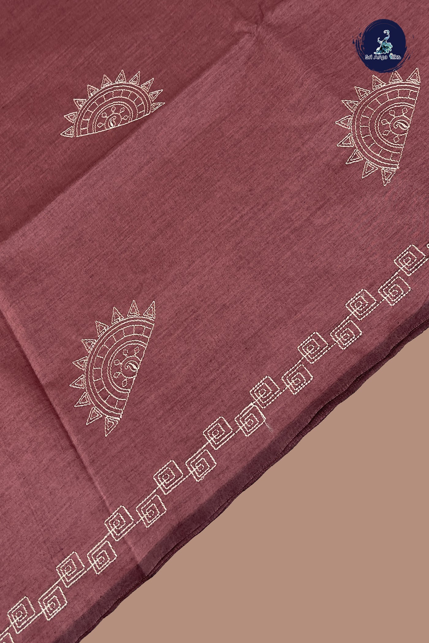 Mauve Semi Silk Cotton Saree With Thread Work Pattern
