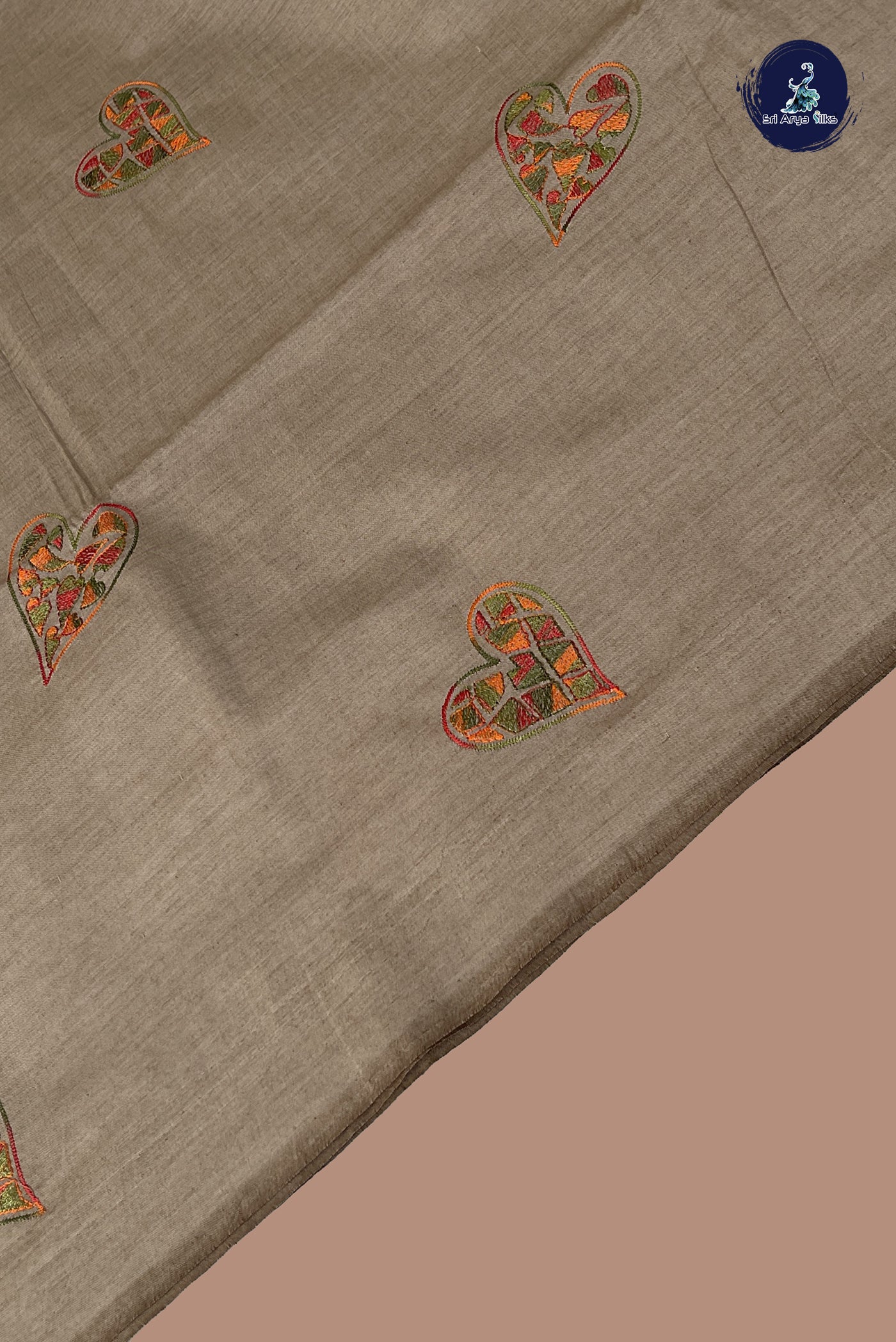 Light Brown Semi Silk Cotton Saree With Thread Work Pattern