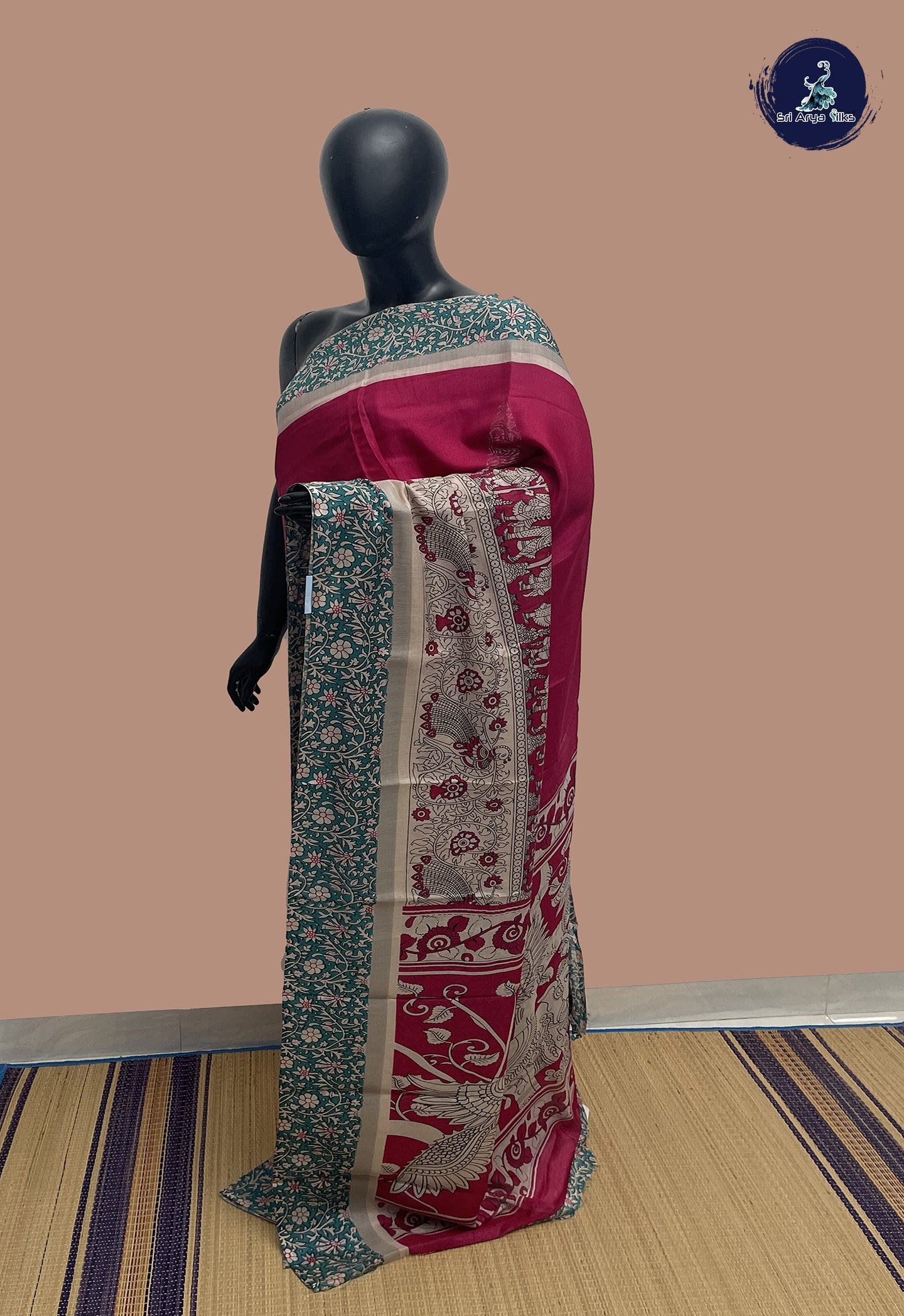 Dark Pink Chennur Kalamkari Saree With Kalamkari Pattern