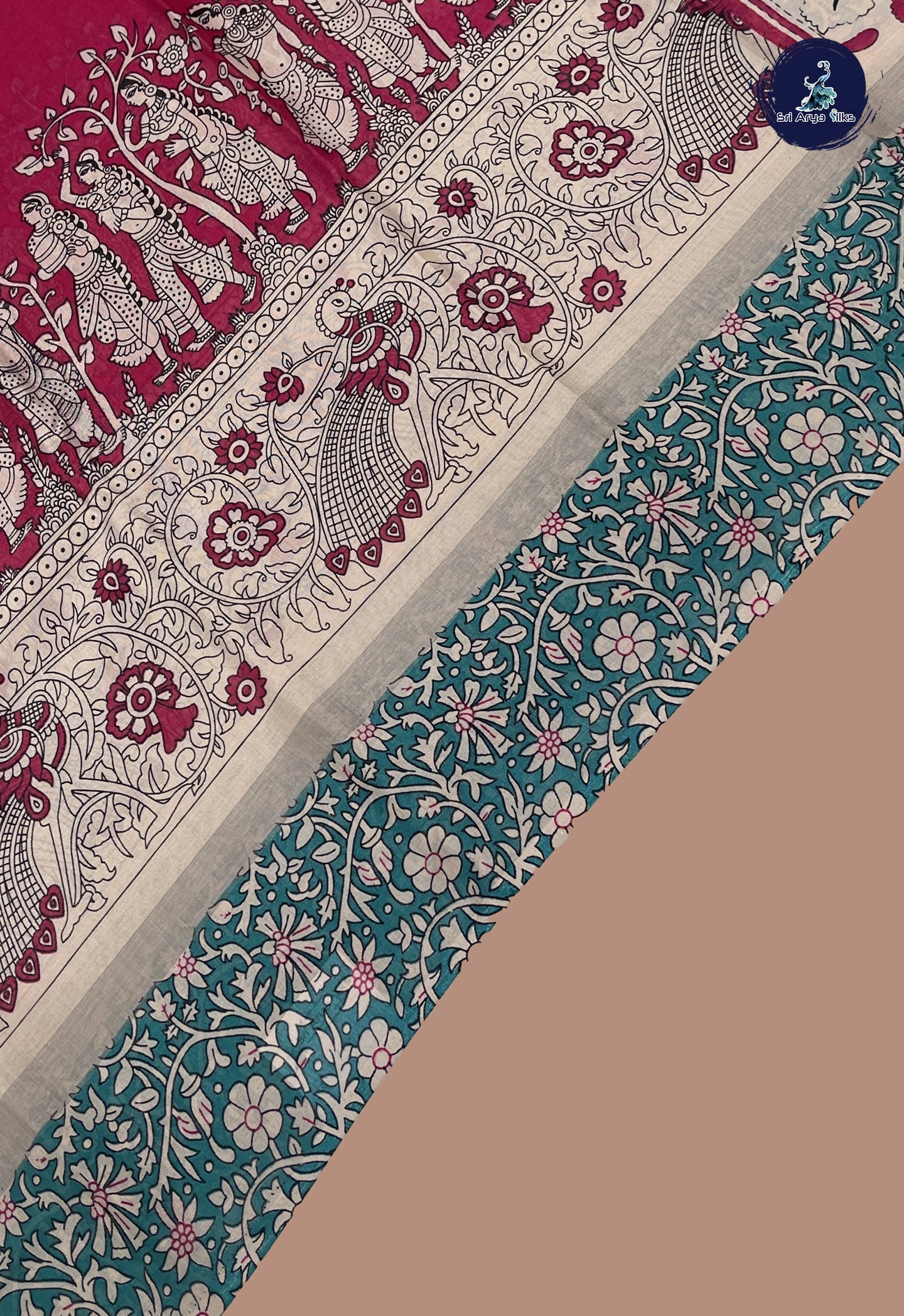 Dark Pink Chennur Kalamkari Saree With Kalamkari Pattern