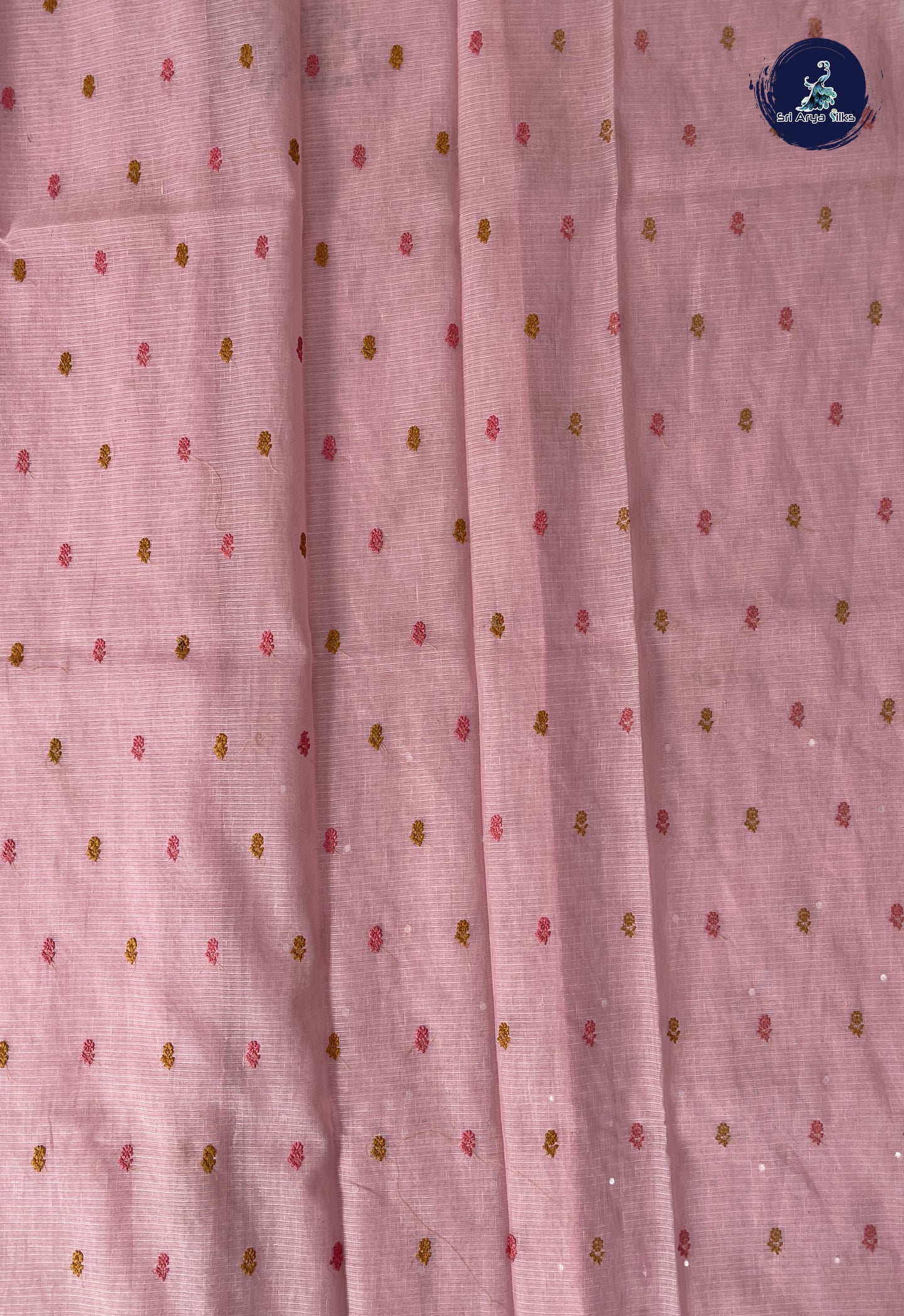 Baby Pink Kota Chanderi Saree With Sequence Work Pattern