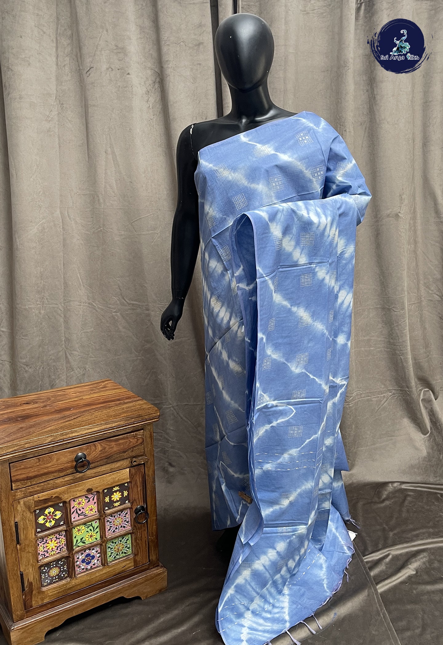 Blue Baswada Saree With Shibori Print Pattern