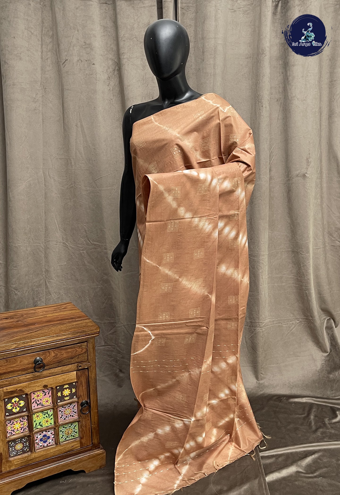 Light Brown Baswada Saree With Shibori Print Pattern