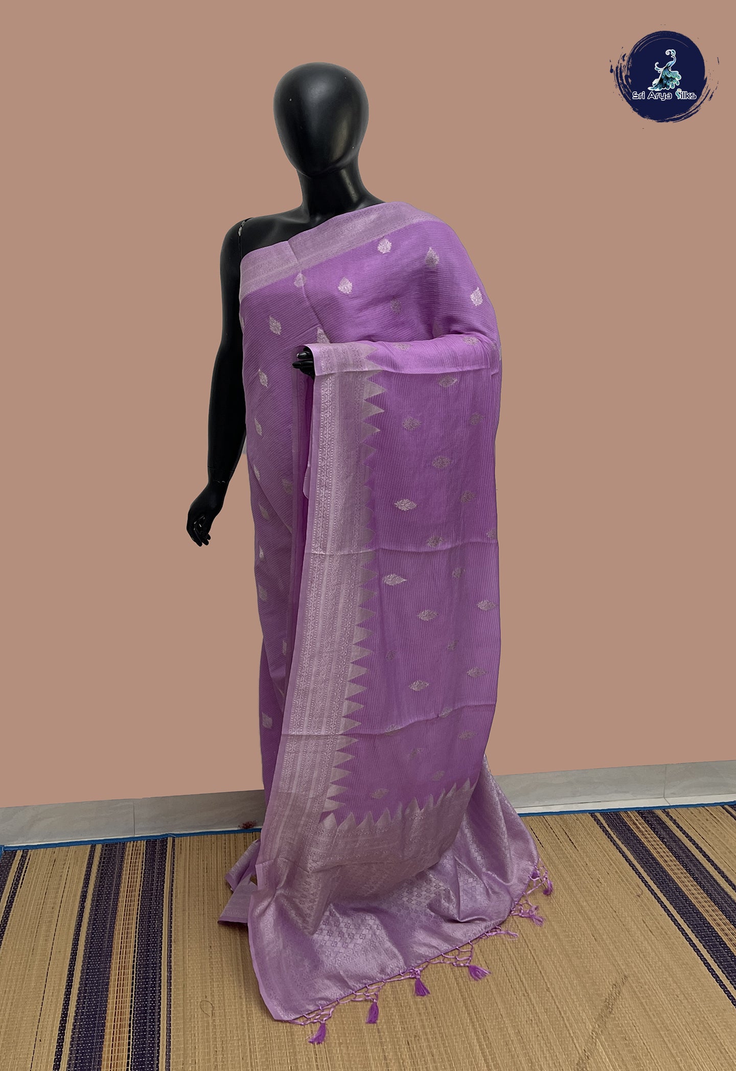 Lavender Semi Banarasi Saree With Zari Buttas Pattern