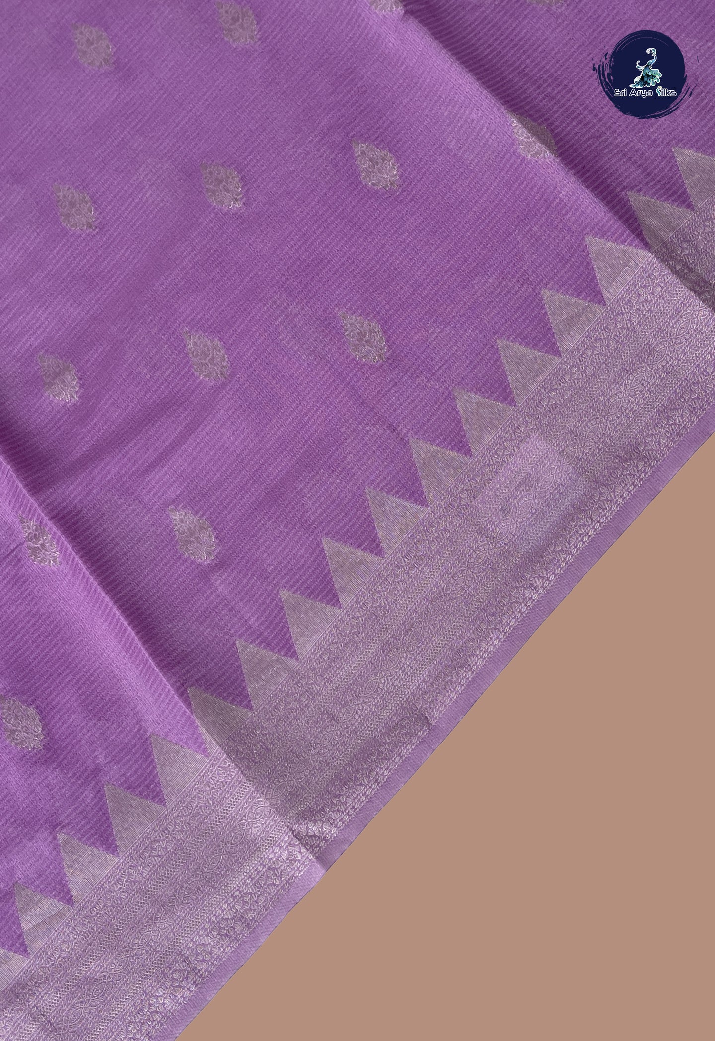 Lavender Semi Banarasi Saree With Zari Buttas Pattern
