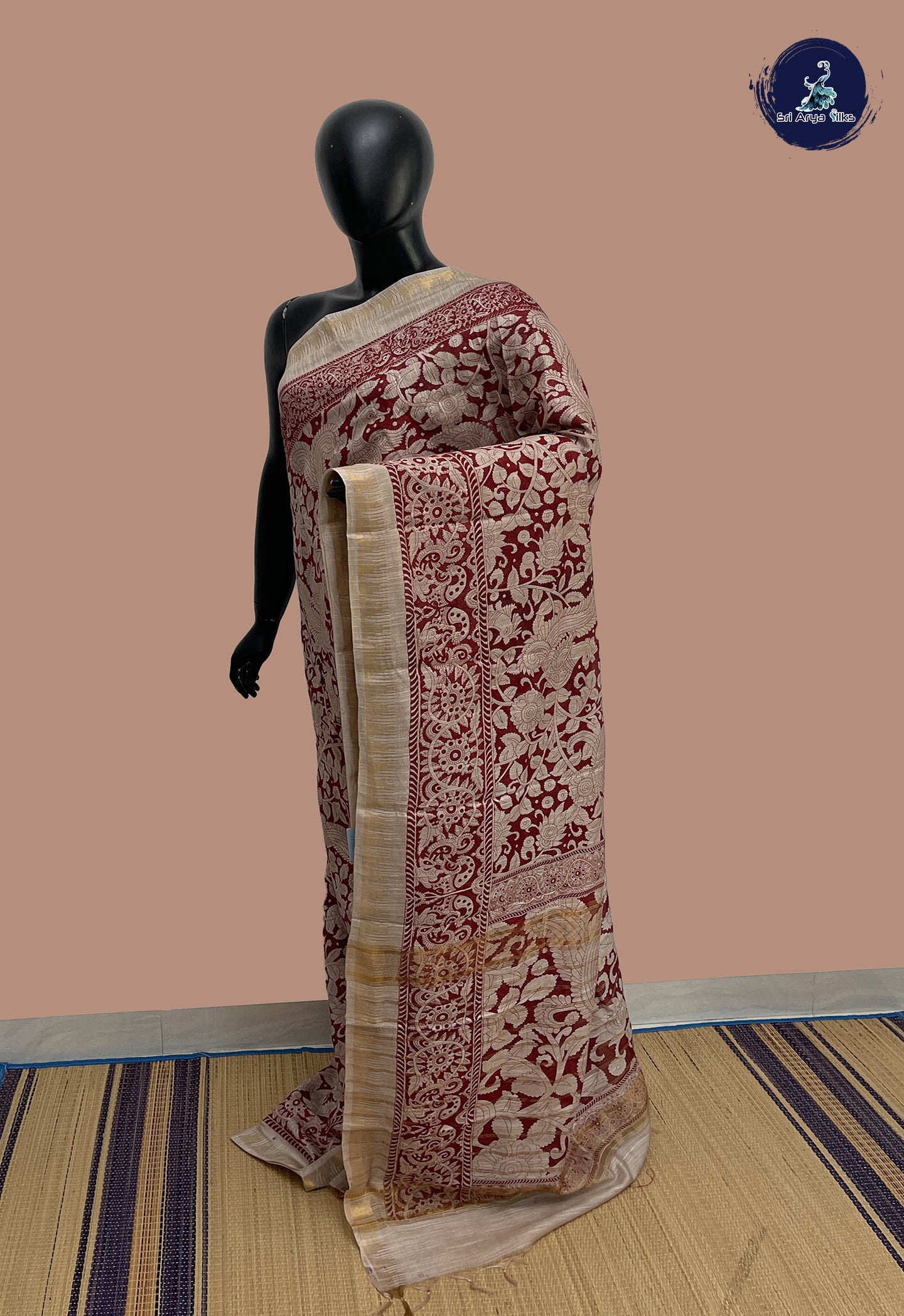 Red Semi Chanderi Saree With Printed Pattern