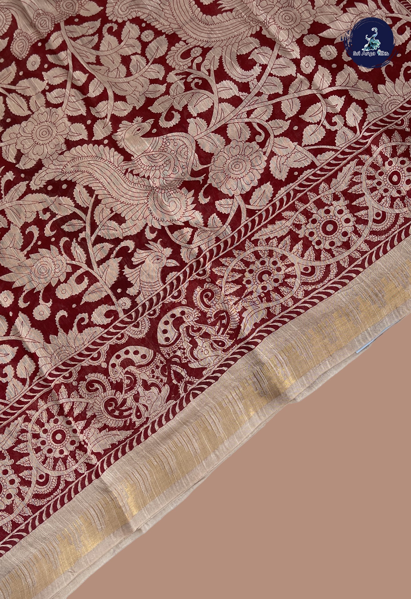 Red Semi Chanderi Saree With Printed Pattern