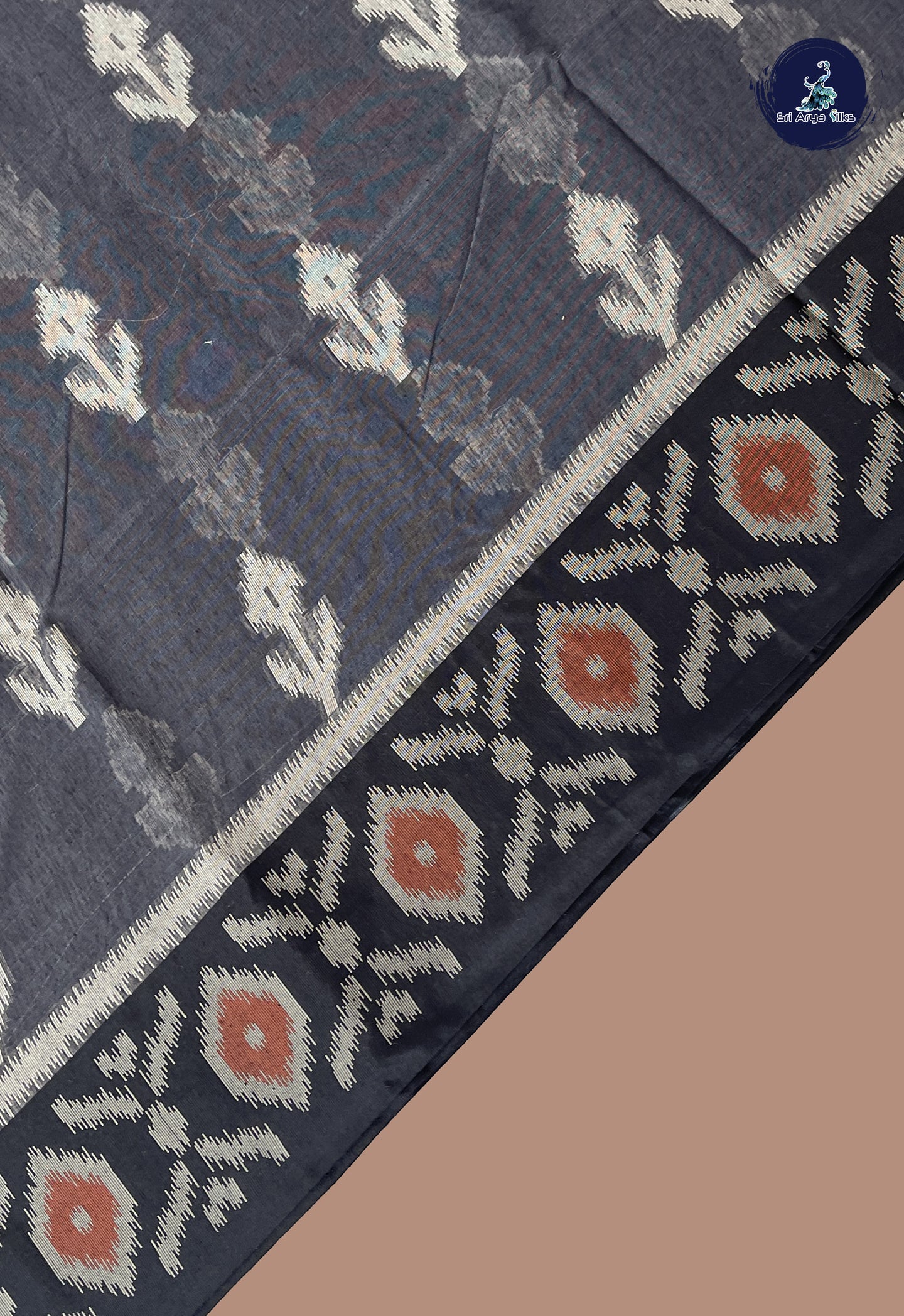 Elephant Grey Katan Silk With Ikat Pattern
