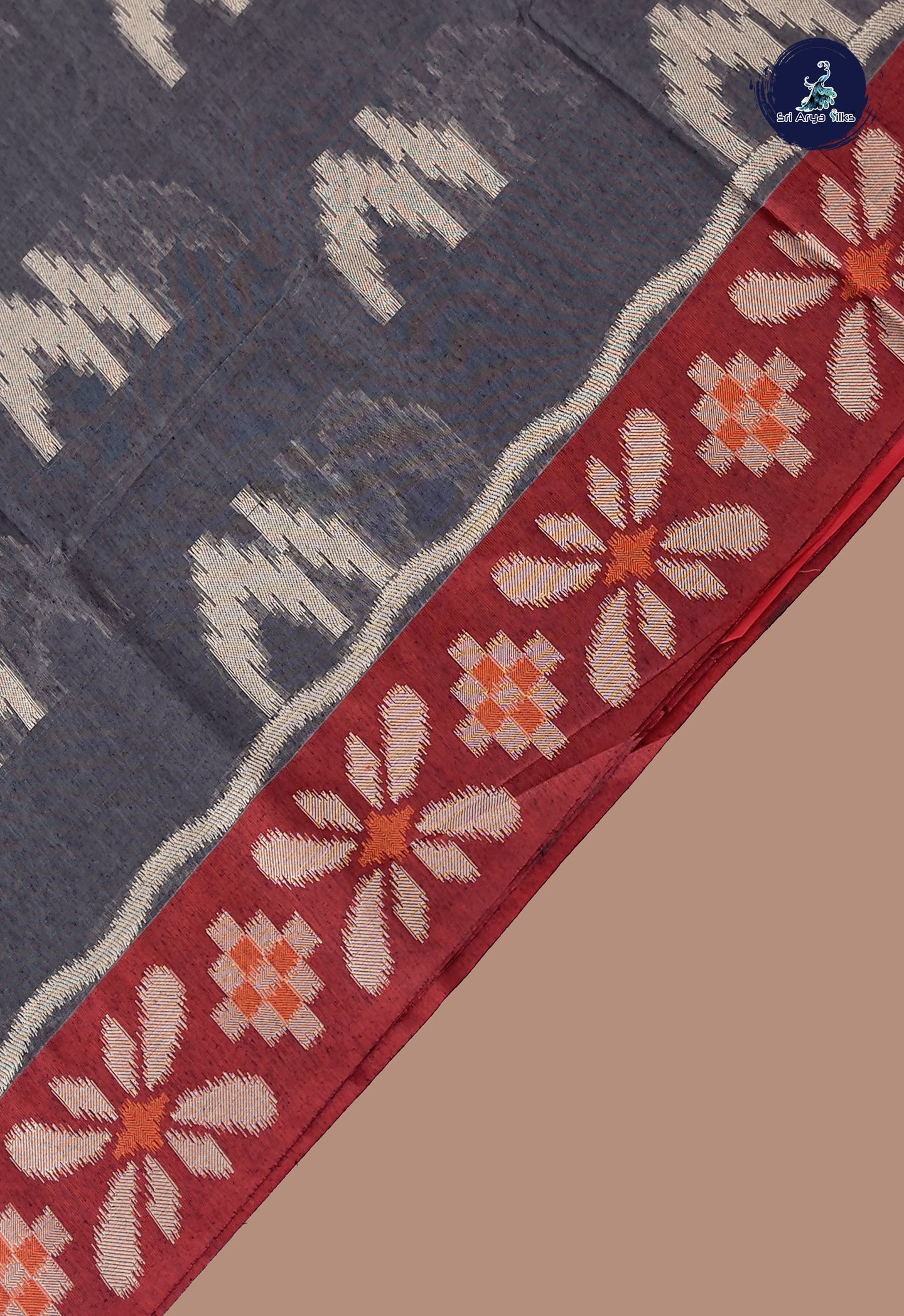 Grey Katan Silk With Ikat Pattern