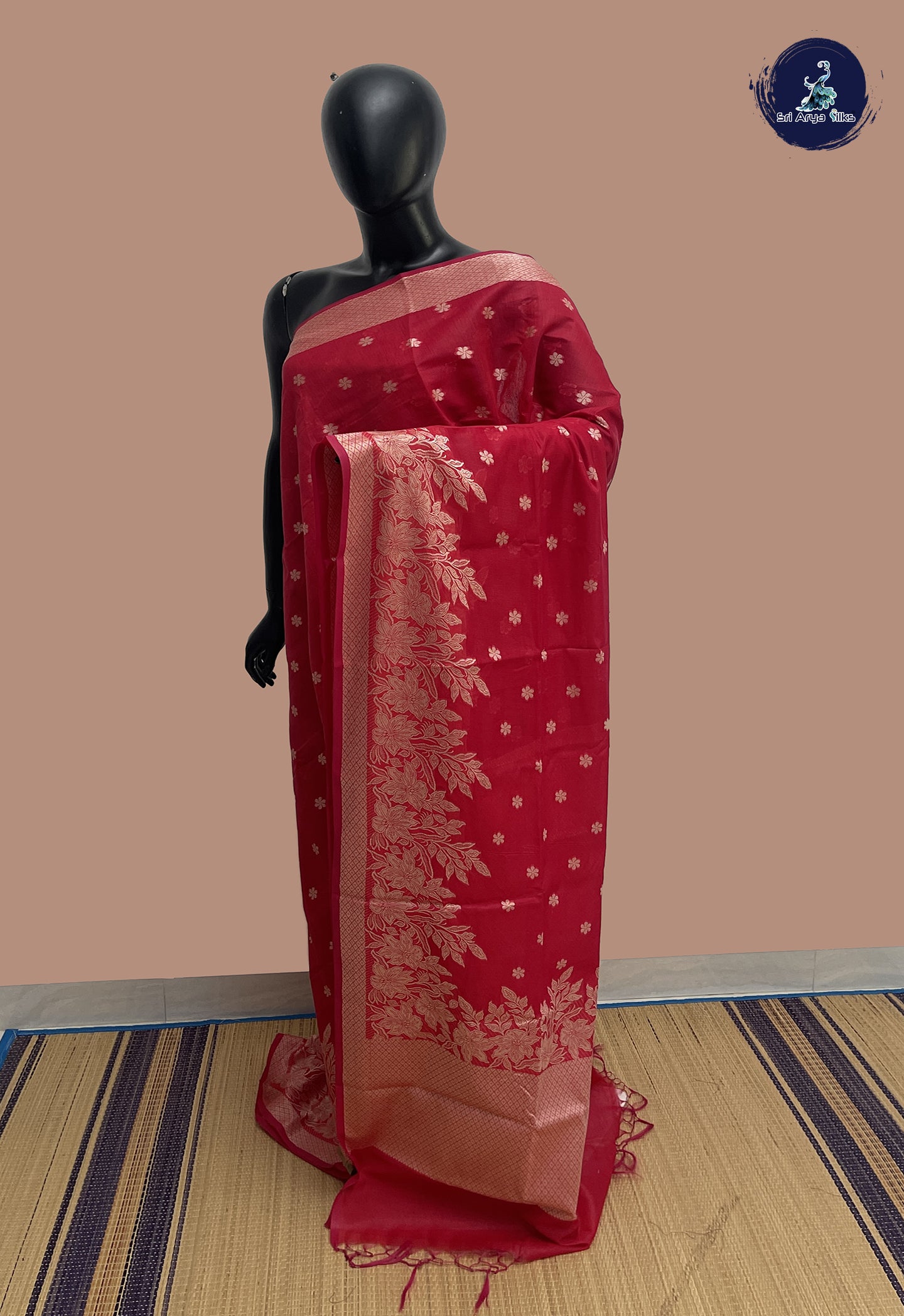 Reddish Pink Katan Silk With Buttas Pattern