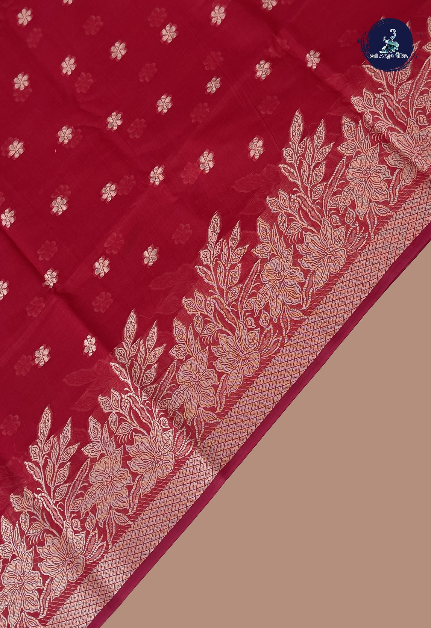 Reddish Pink Katan Silk With Buttas Pattern