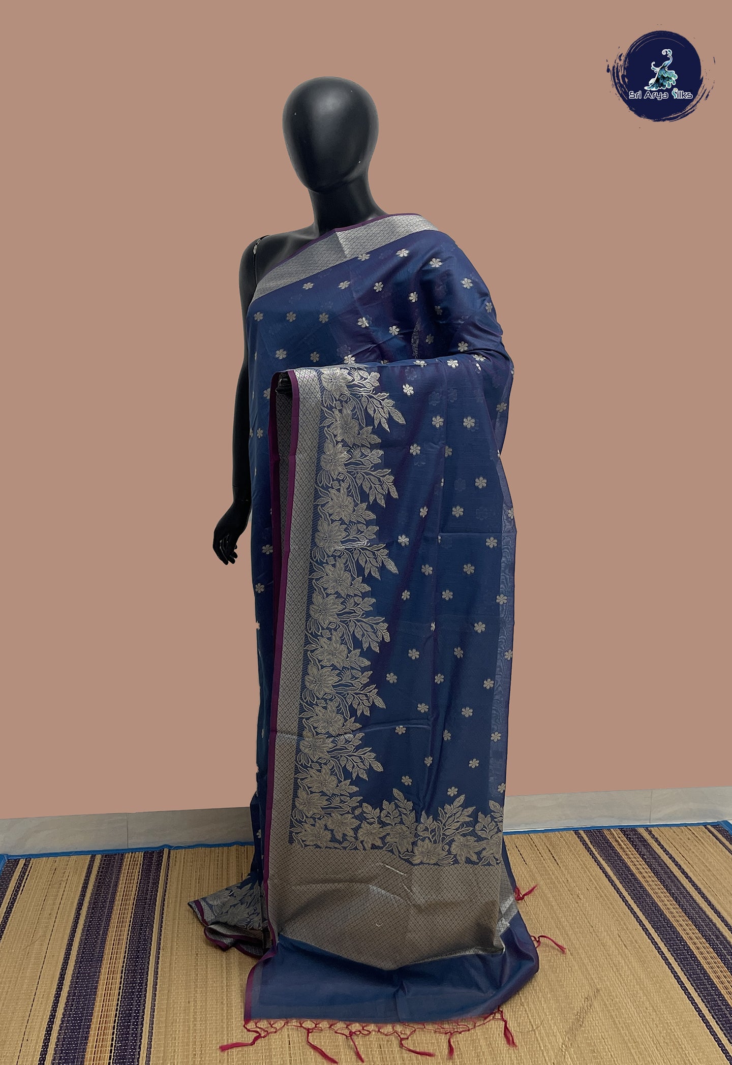 Dual Tone Blue Katan Silk With Buttas Pattern