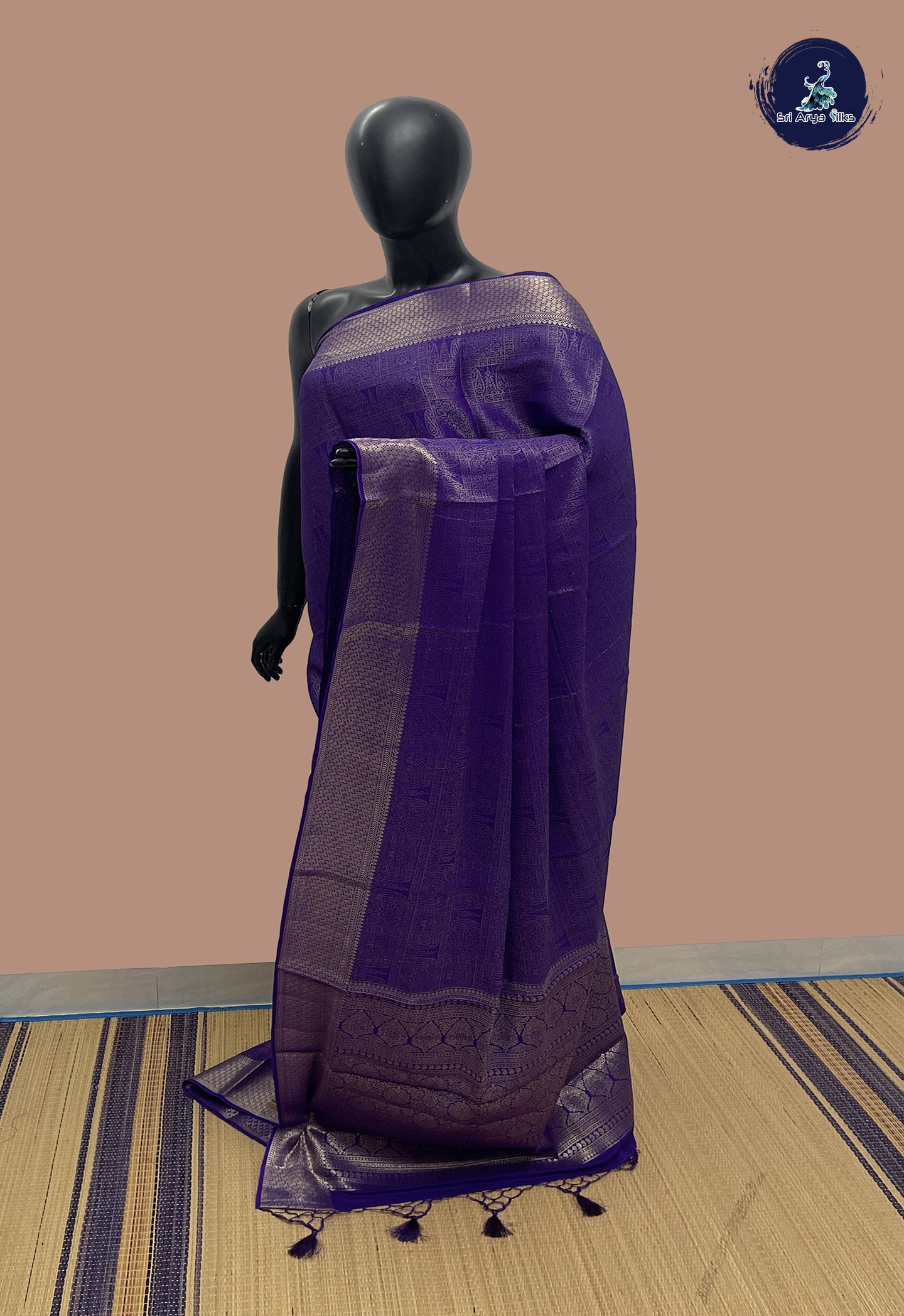 Dark Violet Mysore Silk With Jacquard Pattern