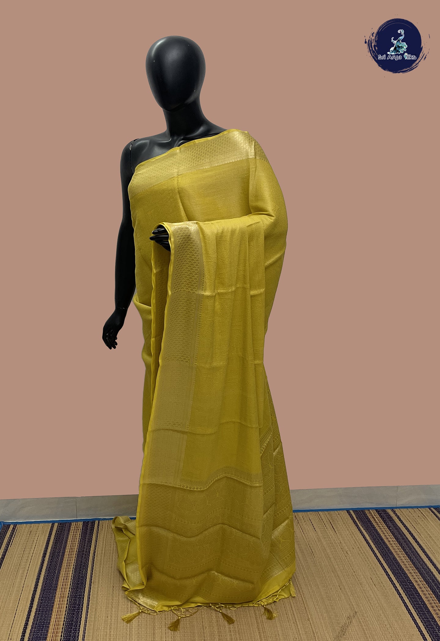 Yellow Mysore Silk With Jacquard Pattern
